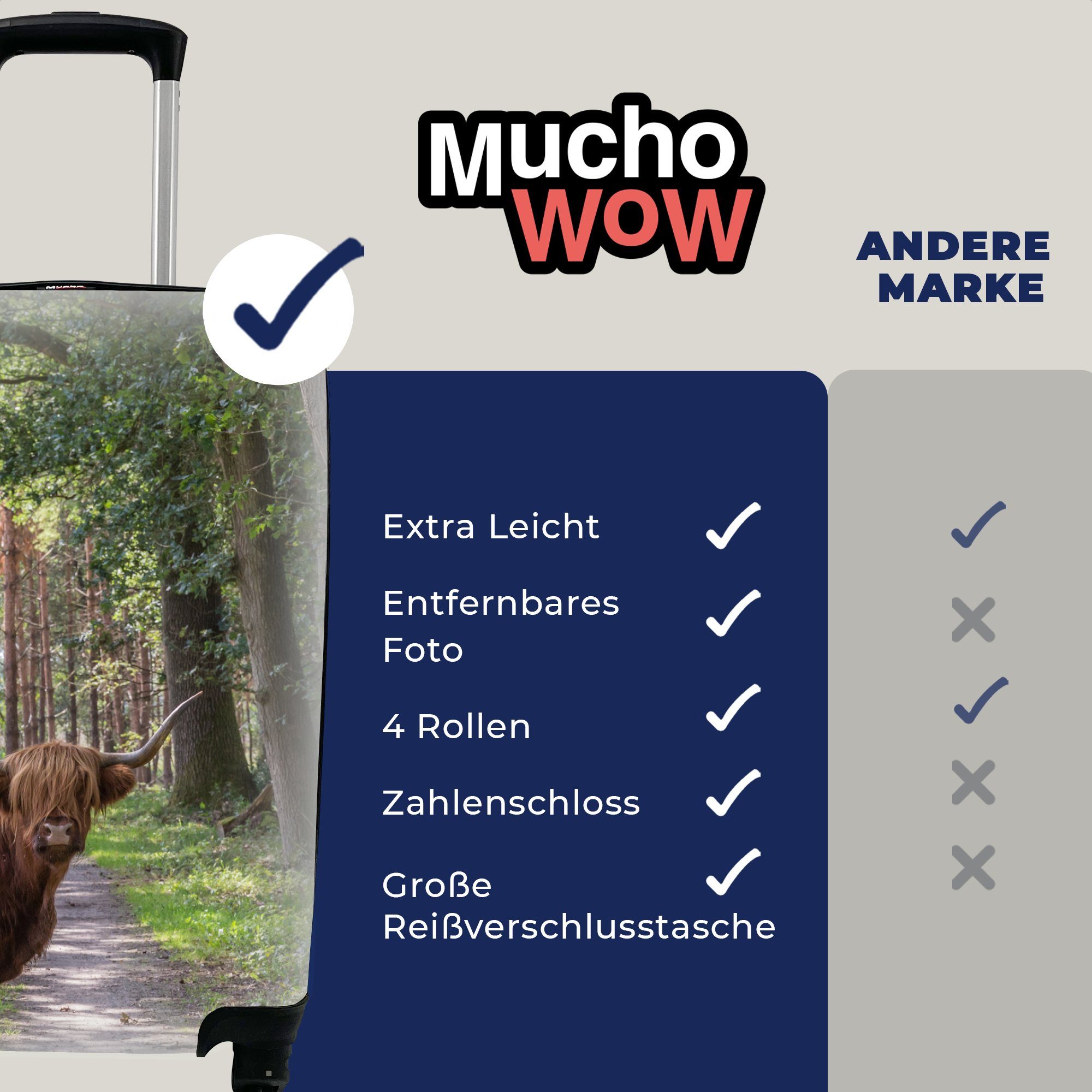 MuchoWow Handgepäckkoffer Schottischer Highlander - 4 Reisetasche Baum, mit Handgepäck Kröte für - Reisekoffer Rollen, rollen, Trolley, Ferien