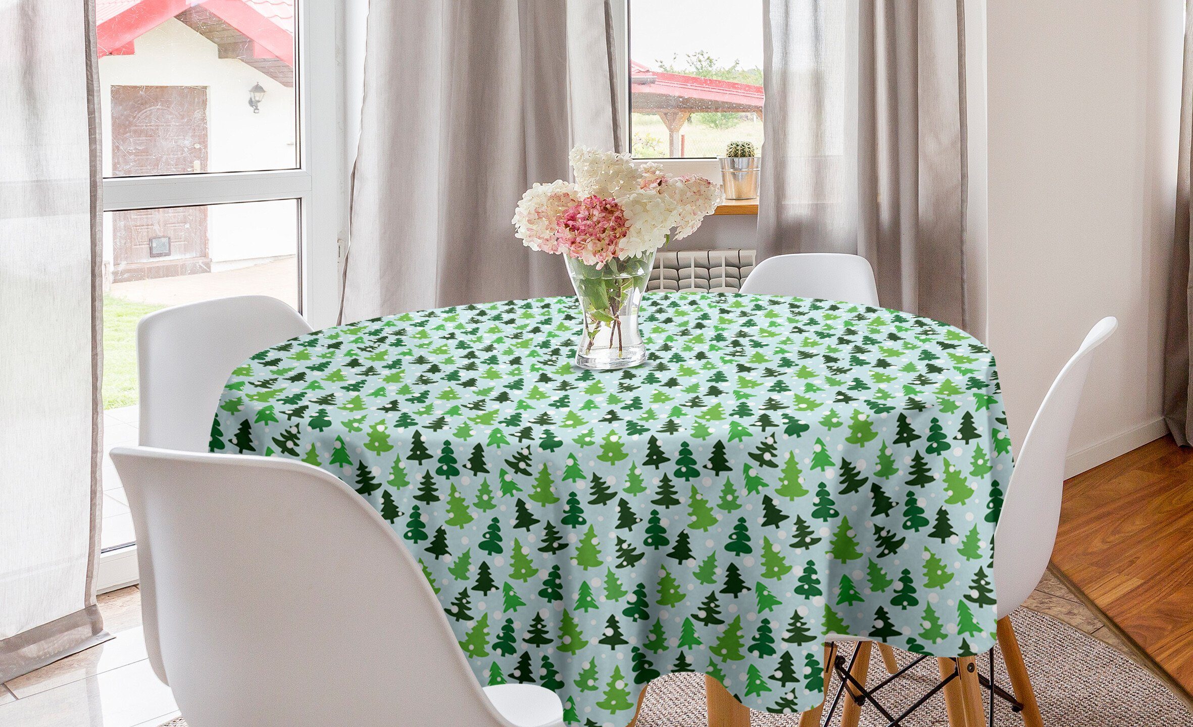 Kreis Tischdecke grüne Dekoration, für Esszimmer Silhouetten Abdeckung Tischdecke Abakuhaus Northwoods Küche