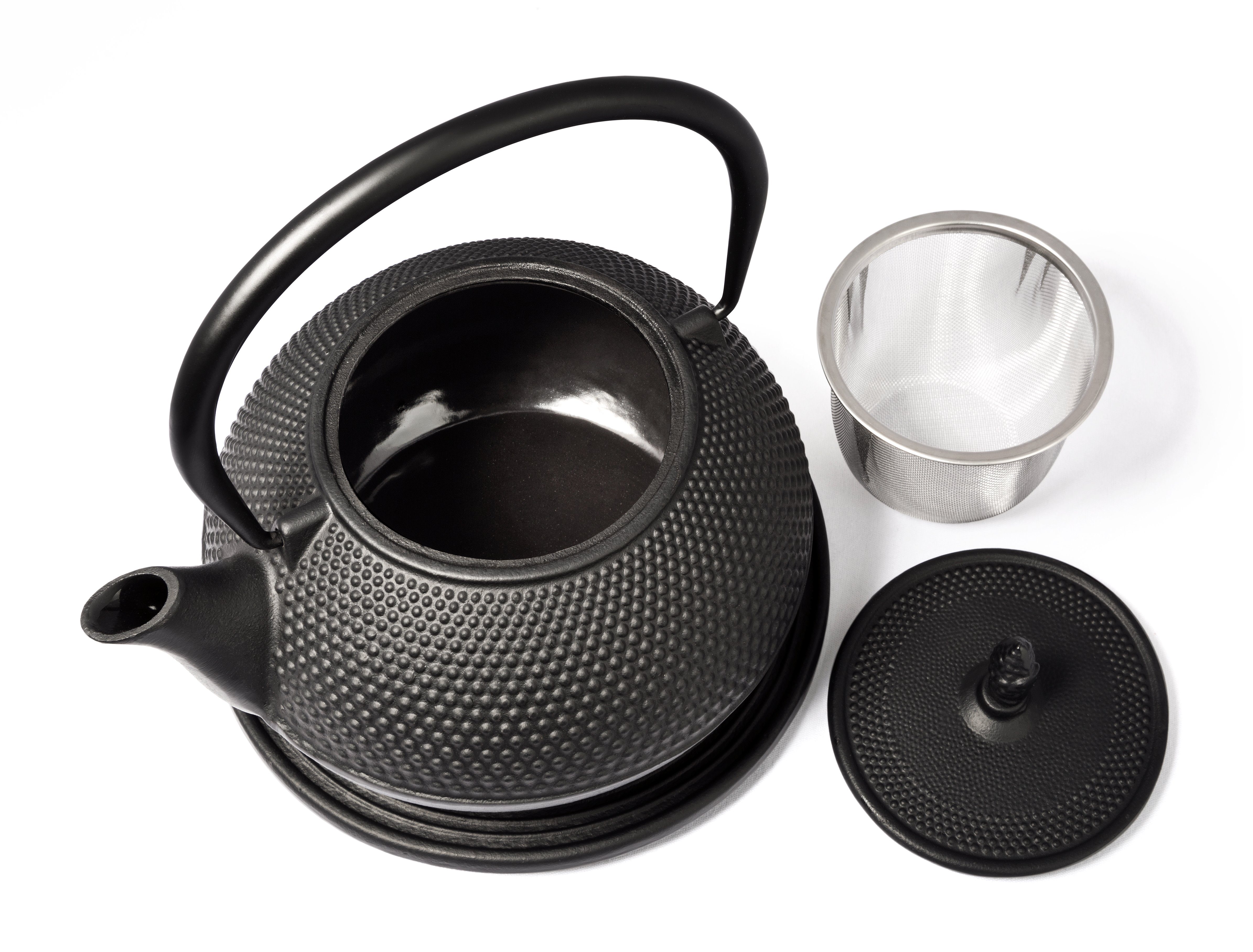 JA-UNENDLICH Teekanne Basic schwarz, 1.2 l, aus Gusseisen handgefertigt im Sandgussverfahren, innen emailliert