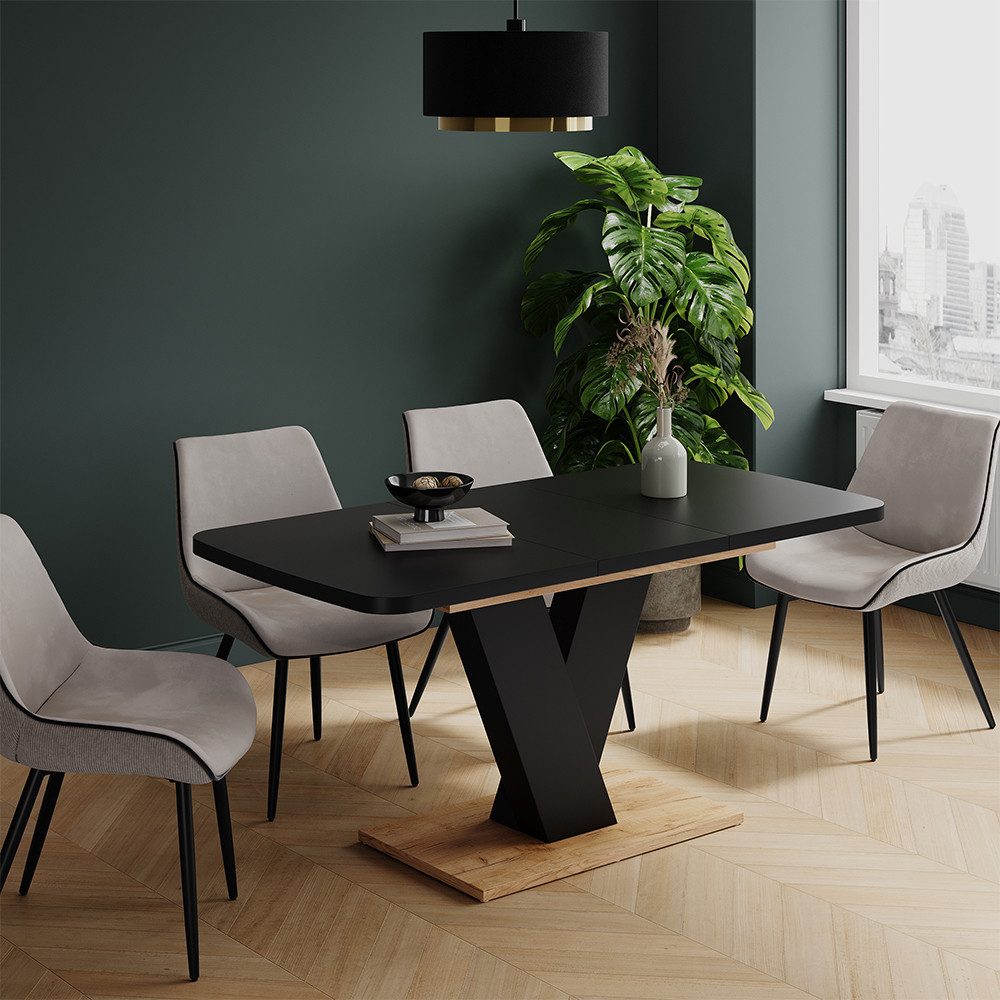 Vicco Esstisch Fenaro, Schwarz/Eiche/Schwarz, 120 x 80 cm ausziehbar (1-St)