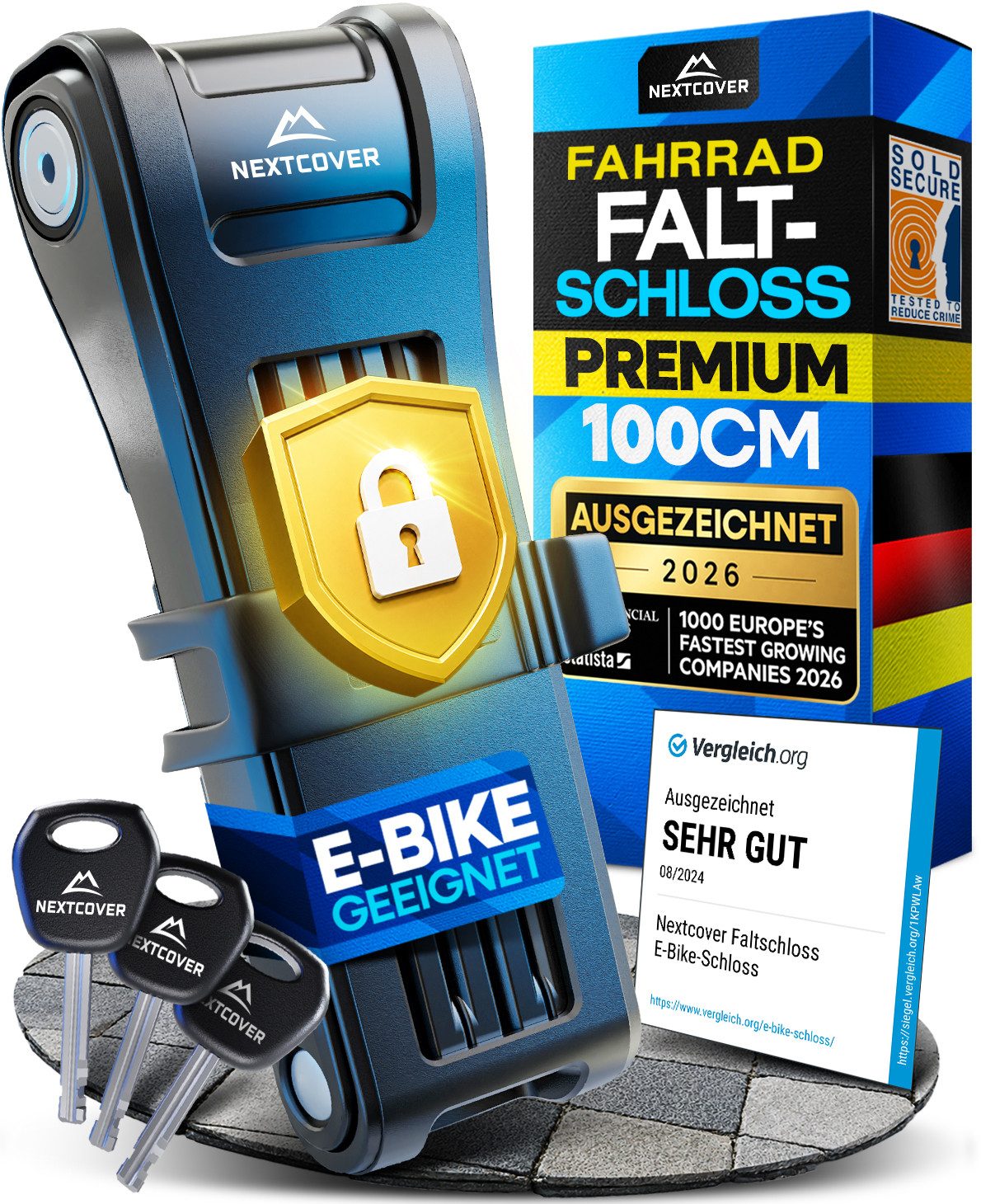 Nextcover Faltschloss NEXTCOVER® Faltschloss Fahrrad mit SteelSecure-Technologie