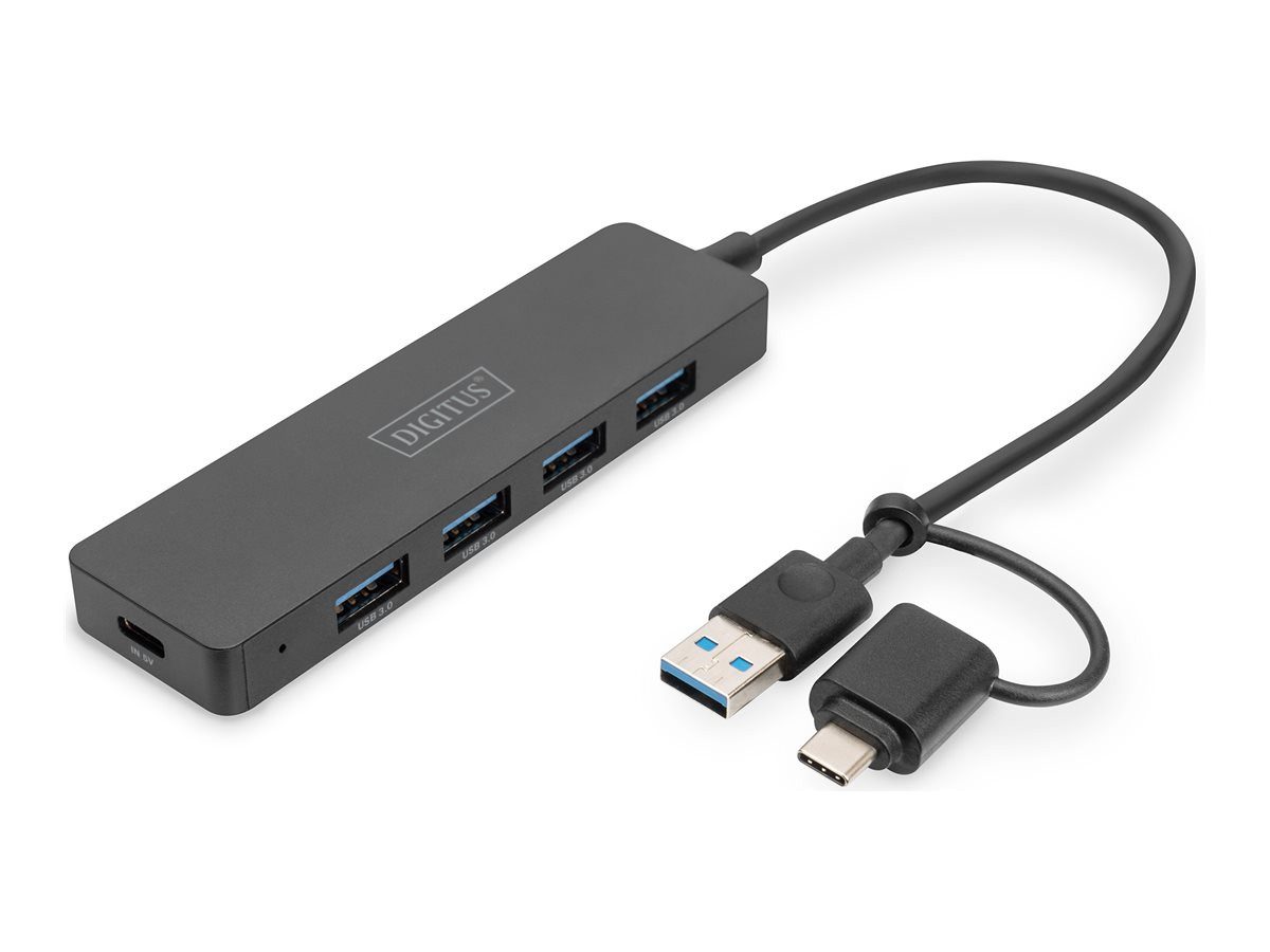 USB-Verteiler DIGITUS USB 3.0 Hub 4-Port Slim, USB-C Adapter 0,2m Kabel