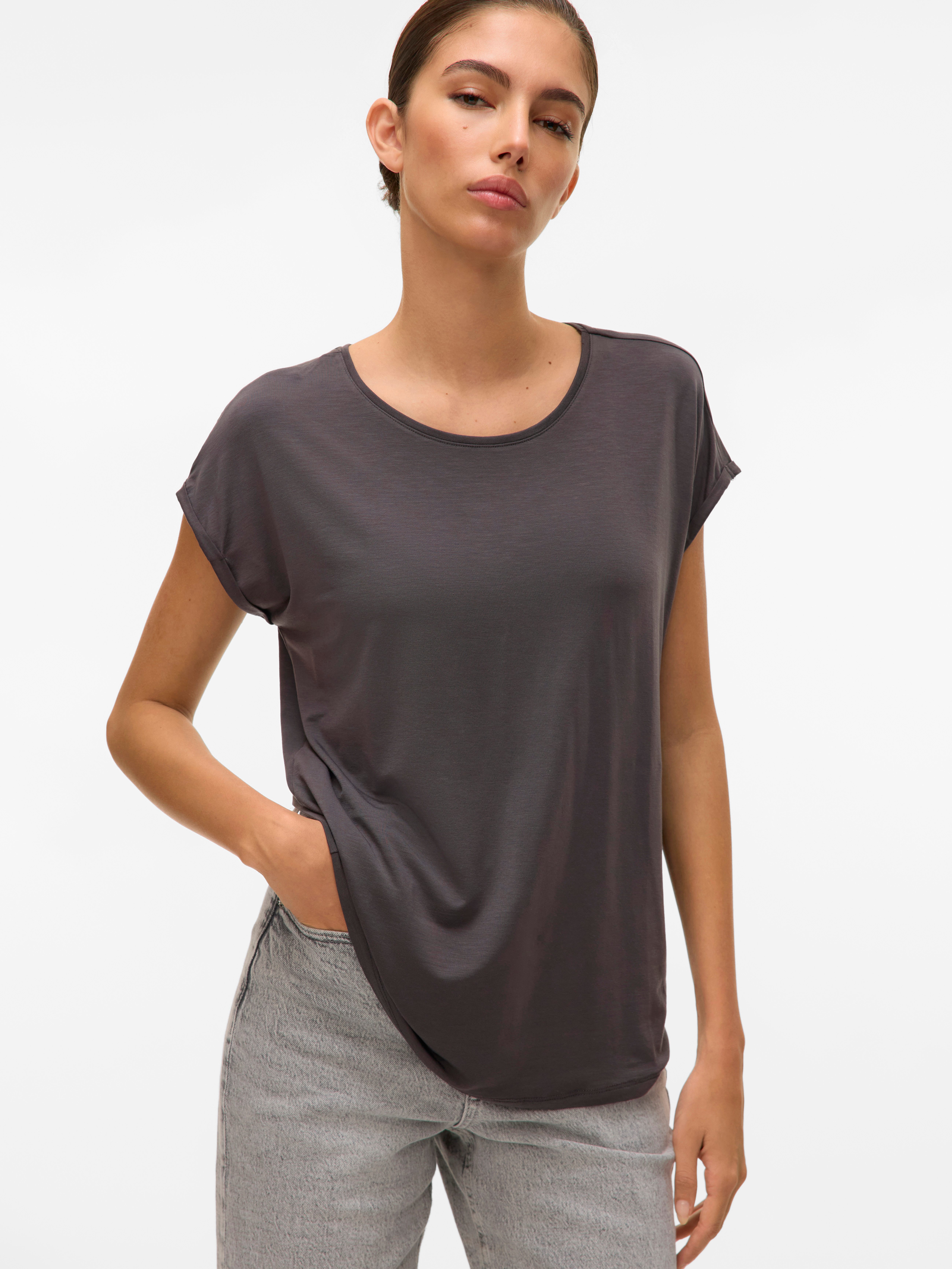 Vero Moda Rundhalsshirt VMAVA PLAIN SS TOP GAJRS NOOS Materialmix, regular fit