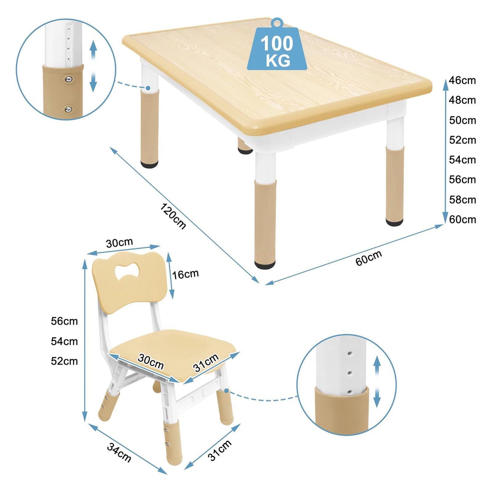 FIVMEN Kindersitzgruppe Kindertisch 4 Stühlen Set Höhenverstellbar Kinderzi günstig online kaufen