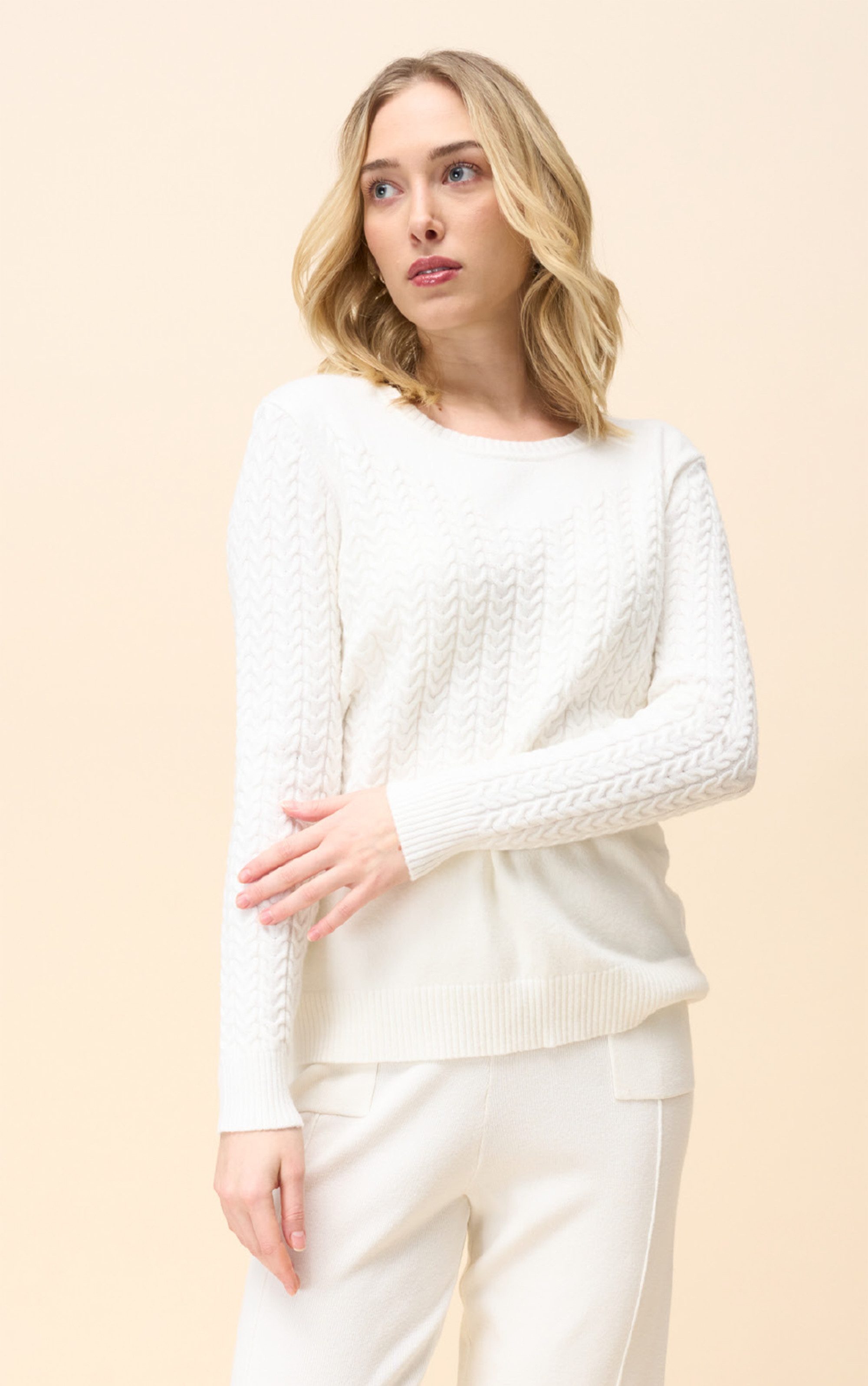Passioni Strickpullover Basic Rundhalspullover mit Zopfmuster günstig online kaufen