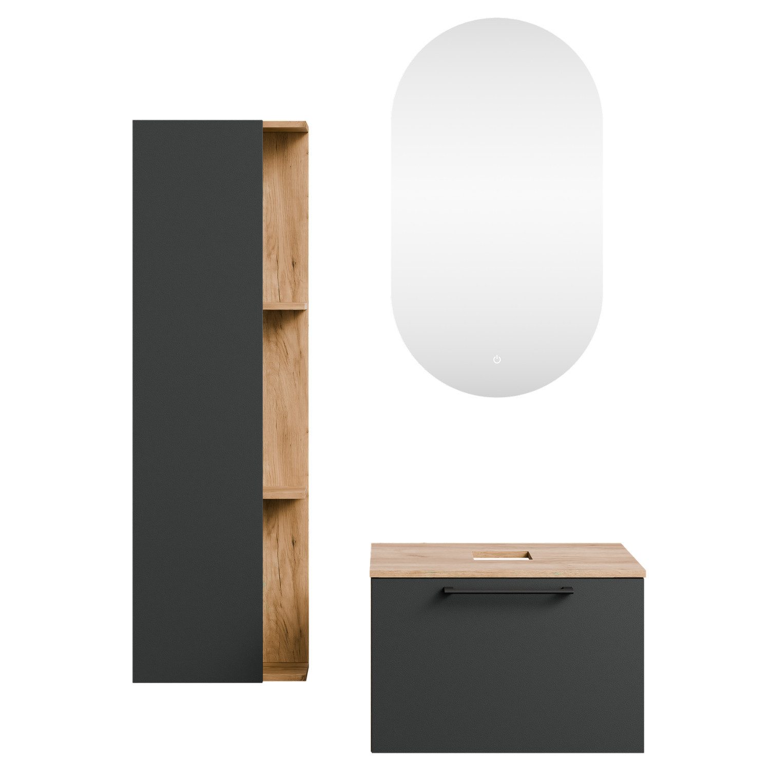 Planetmöbel Badmöbel-Set Astra, (Waschtischunterschrank, 3-St., Spiegel), B günstig online kaufen