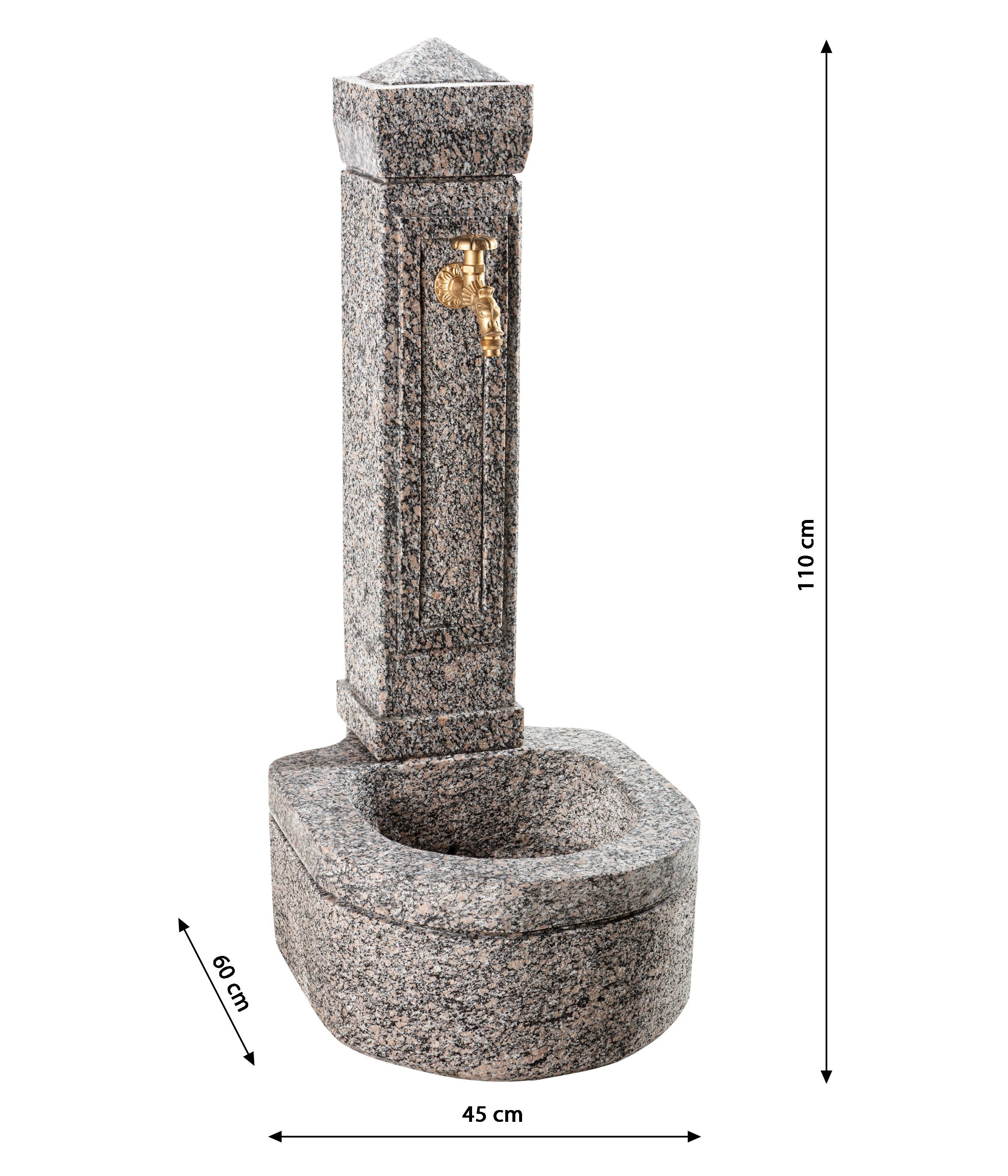 Dehner Gartenbrunnen Berlin, 110 x 45 x 60 cm, Granit, 45 cm Breite, Wasserzapfzelle aus Granit mit nostalgischem Wasserhahn und Anschluss