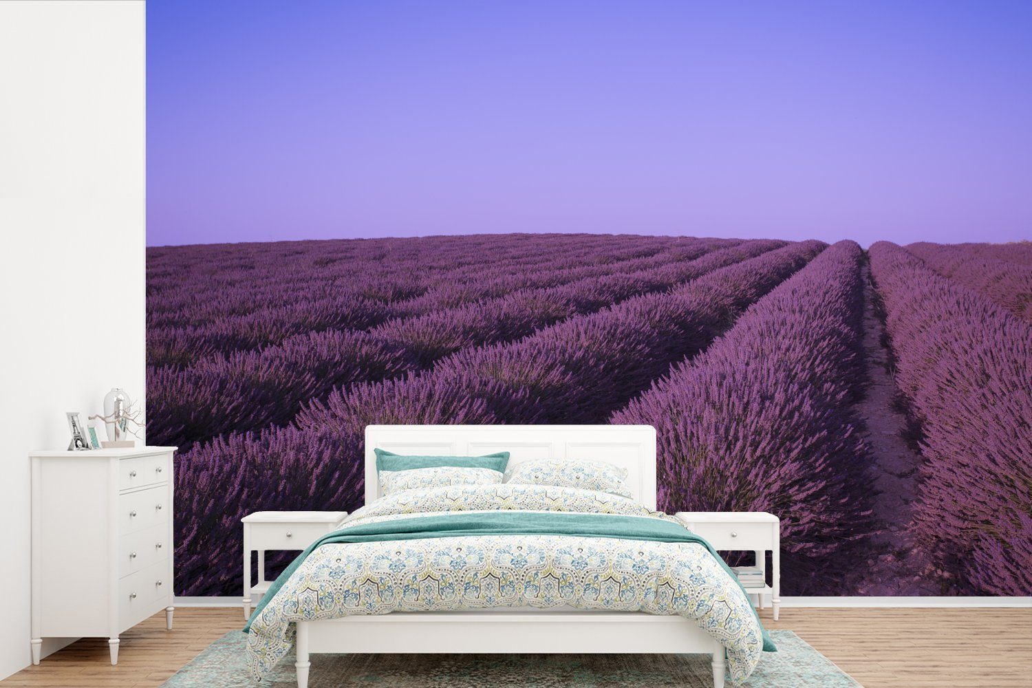 MuchoWow Fototapete Ein blühendes Lavendelfeld in der Region Valensole, Südfrankreich, an, Matt, bedruckt, (6 St), Wallpaper für Wohnzimmer, Schlafzimmer, Kinderzimmer, Vinyl Tapete