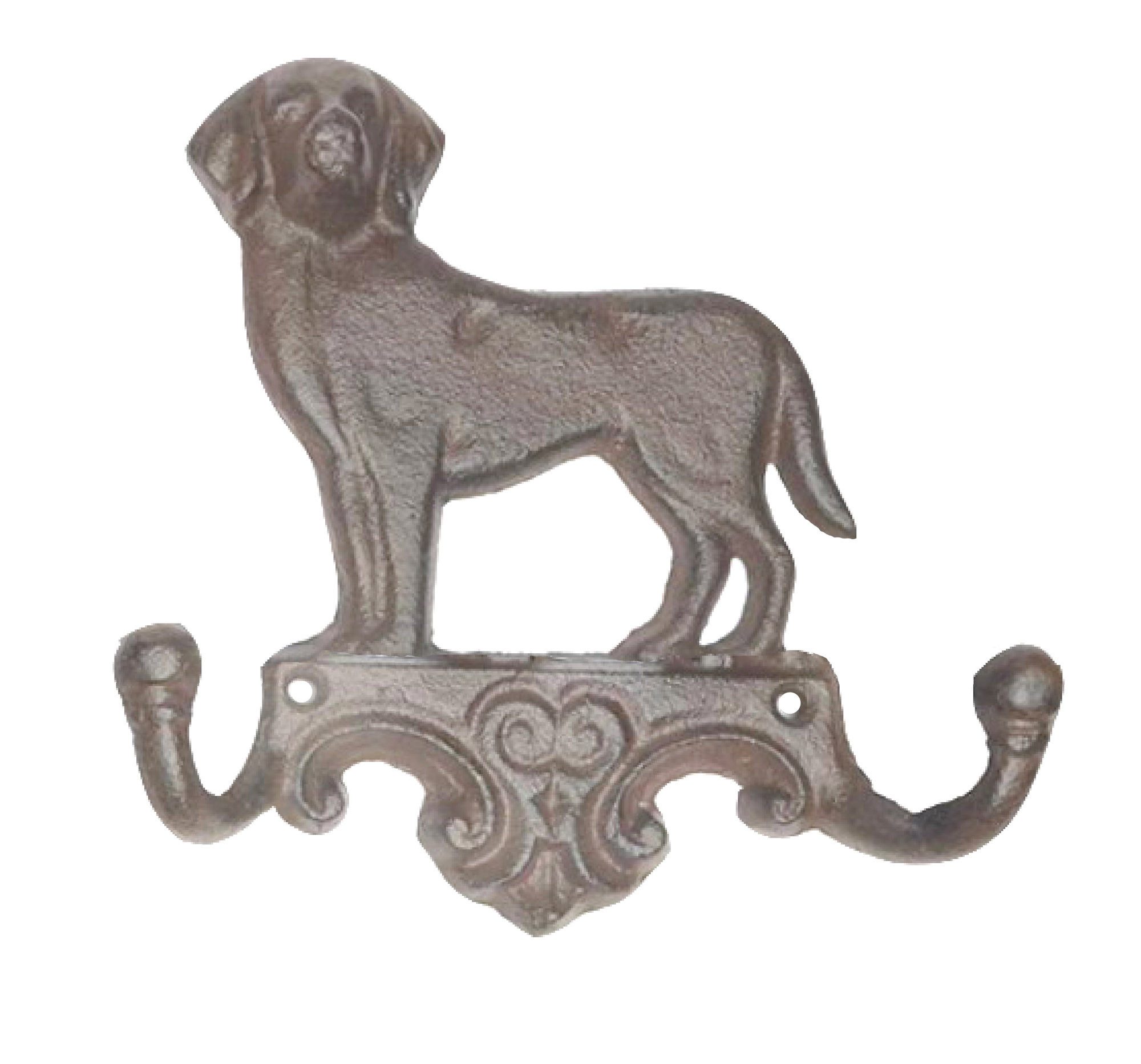 B&S Garderobenhaken Wandgarderobe Gusseisen Antik Rostlook Hund mit 2 Haken (1 St)