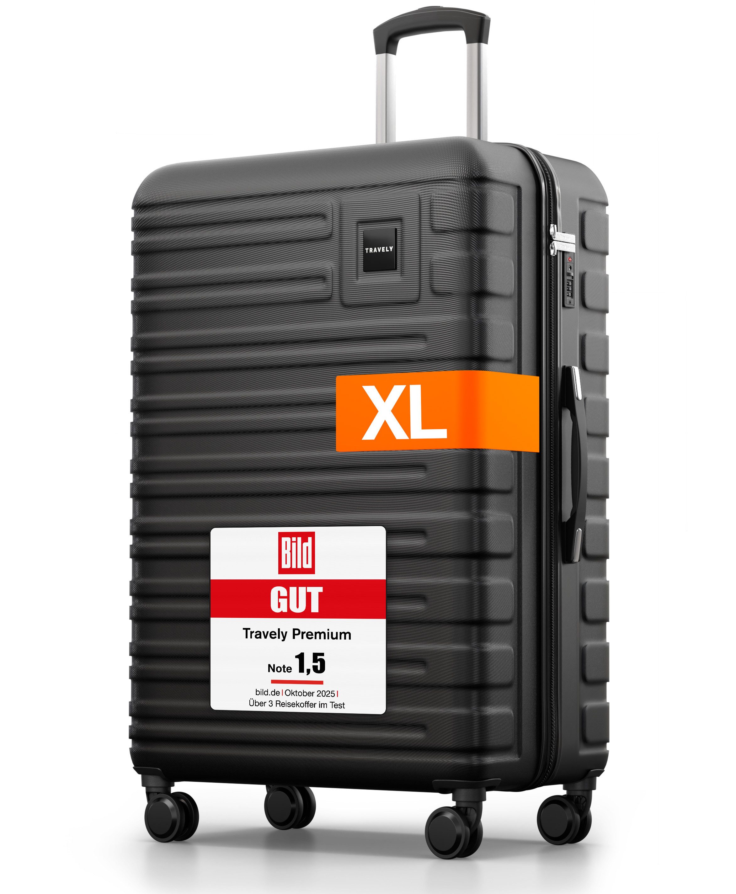 Travely Koffer Polycarbonat Koffer XL 77cm - Reisekoffer, Hartschalenkoffer, Trolley, 4 Rollen, Designed in Germany, austauschbare Griffe und Rollen