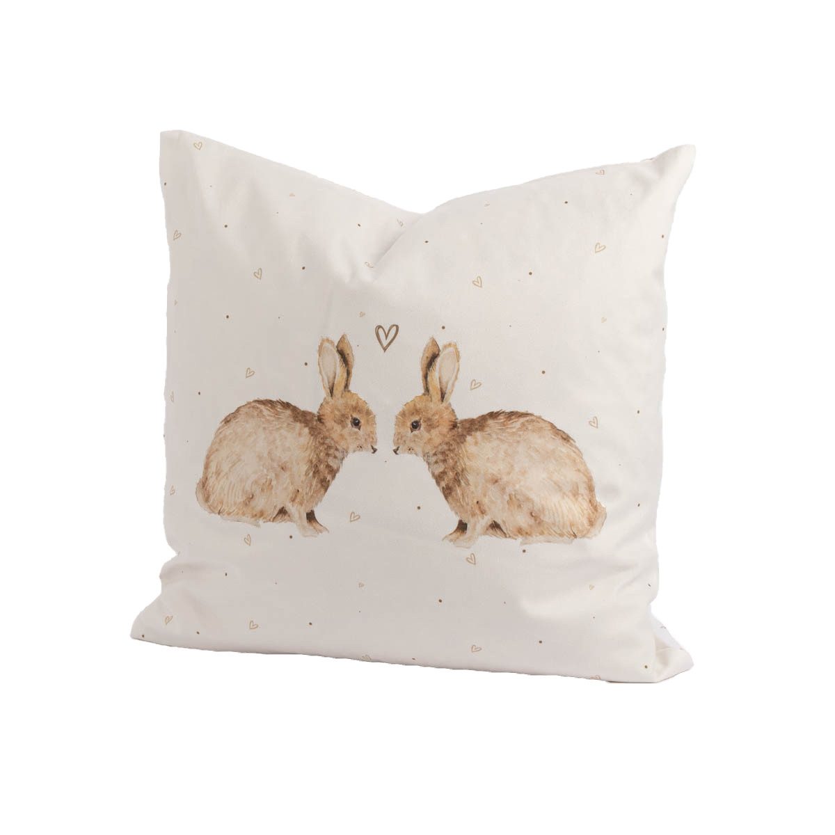 Clayre & Eef Dekokissen Kissenhülle Kaninchen Herzen aus Kunstfaser weiß beige braun 45x45cm, pflegeleicht