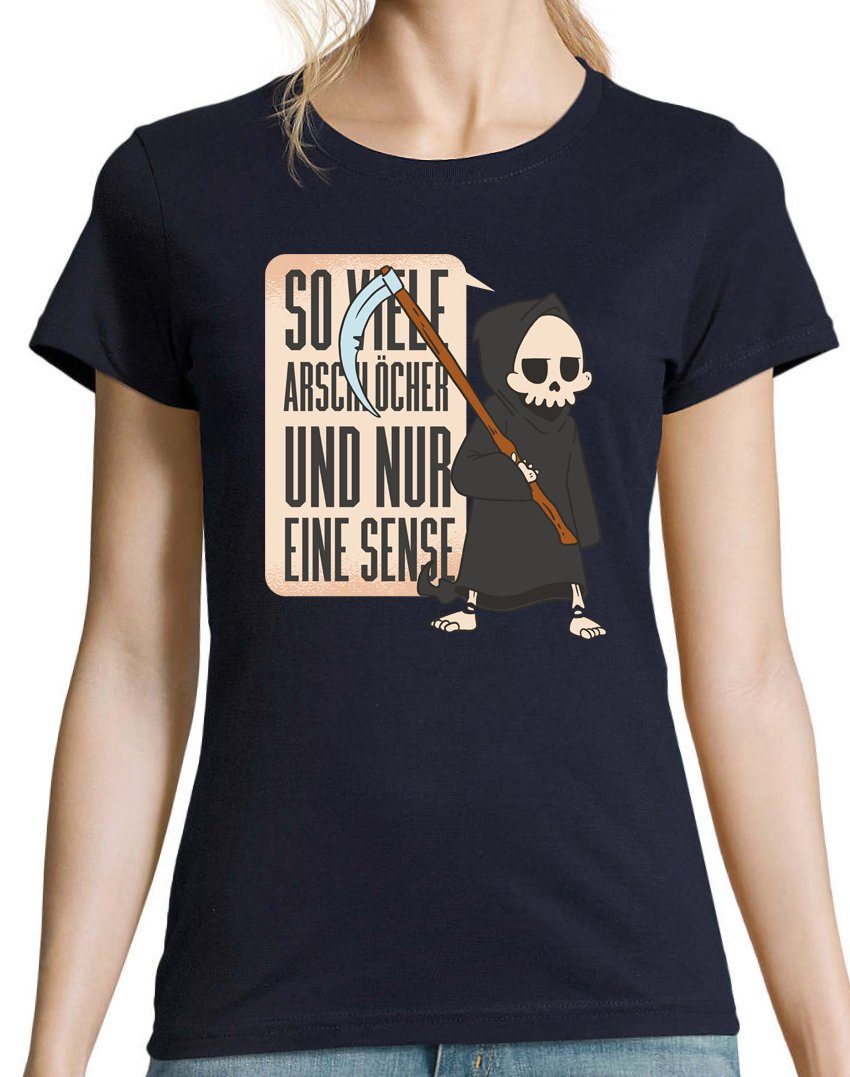 Sense Navyblau eine Shirt T-Shirt Frontprint Designz Nur Youth Damen lustigem mit