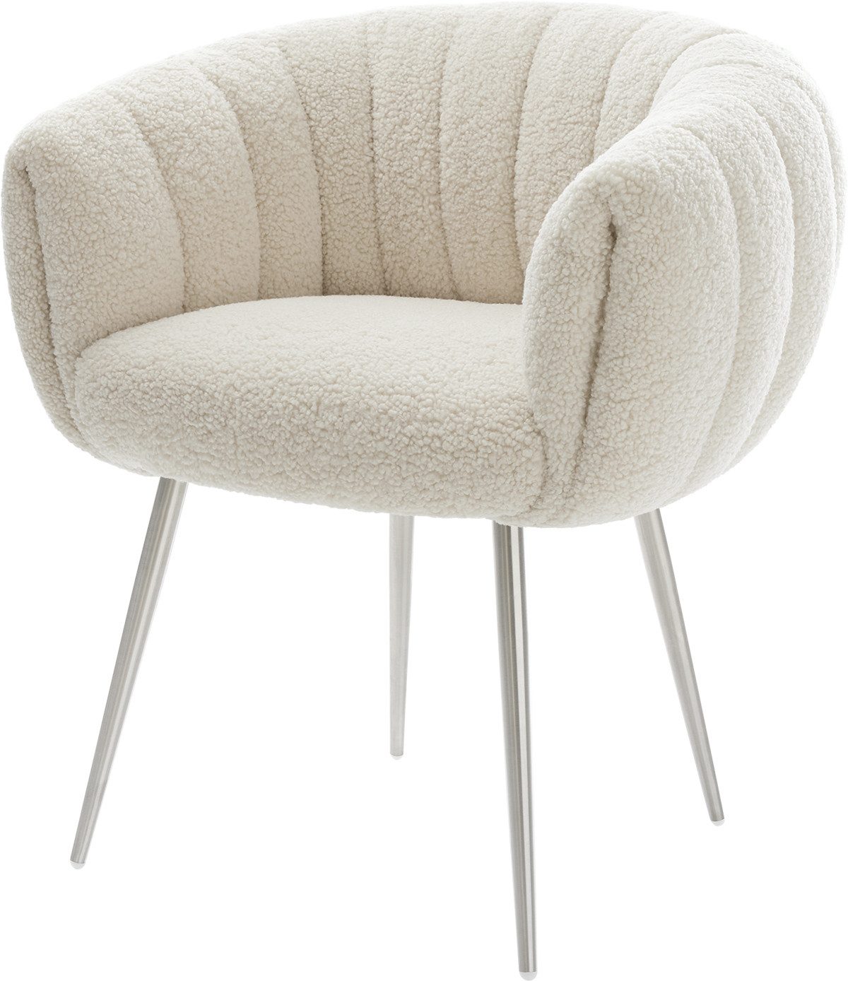 DELIFE Polsterstuhl Jada-Flex, 4-Fuß konisch Edelstahl Teddystoff Beige Taschenfederkern