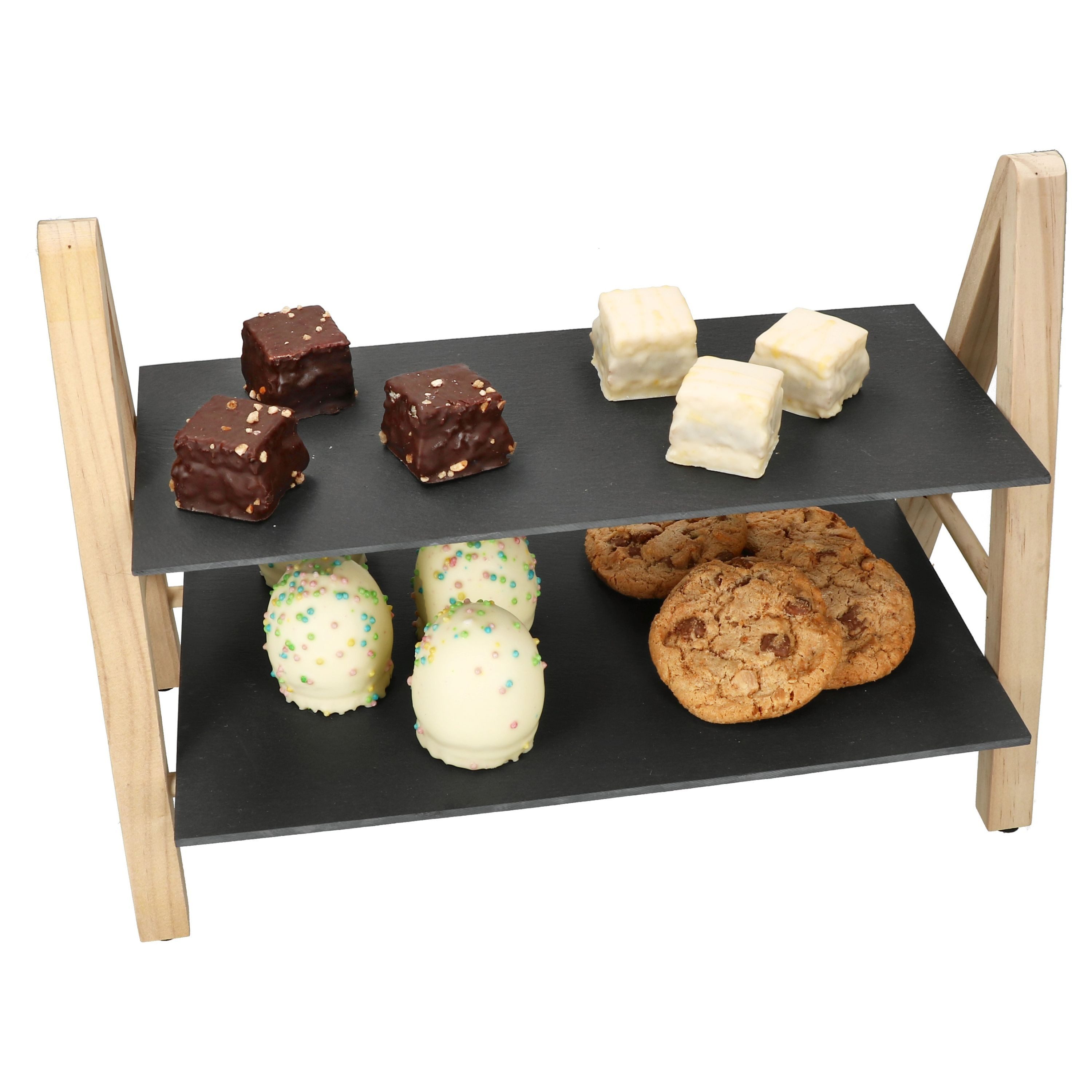 MamboCat Etagere Etagere Erika 2-stöckig Schieferplatten Holz Servier-Regal Buffet, Schiefer