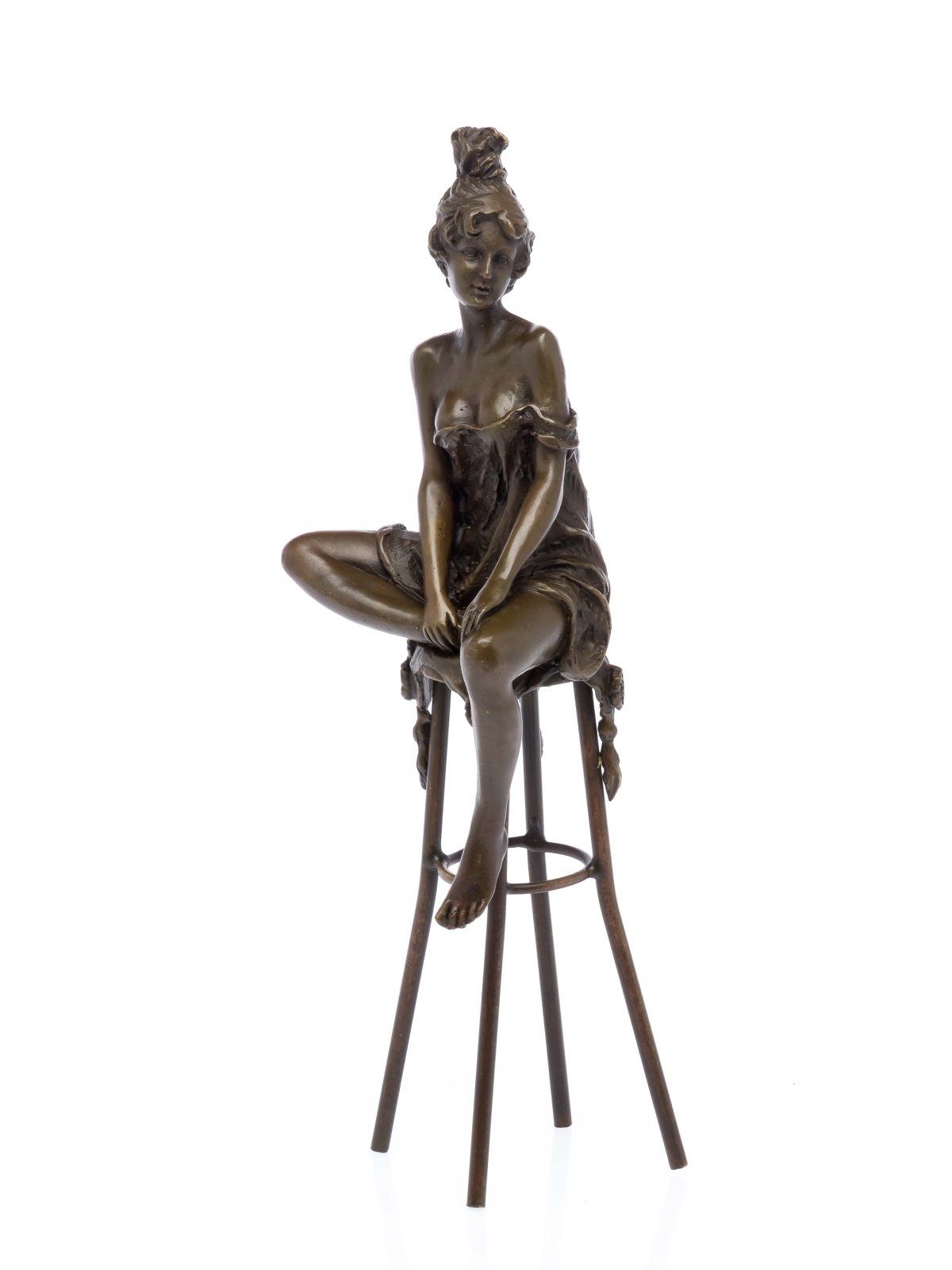 Aubaho Skulptur Bronzeskulptur Frau auf Barhocker Bronze Barfrau Figur Skulptur sculpt