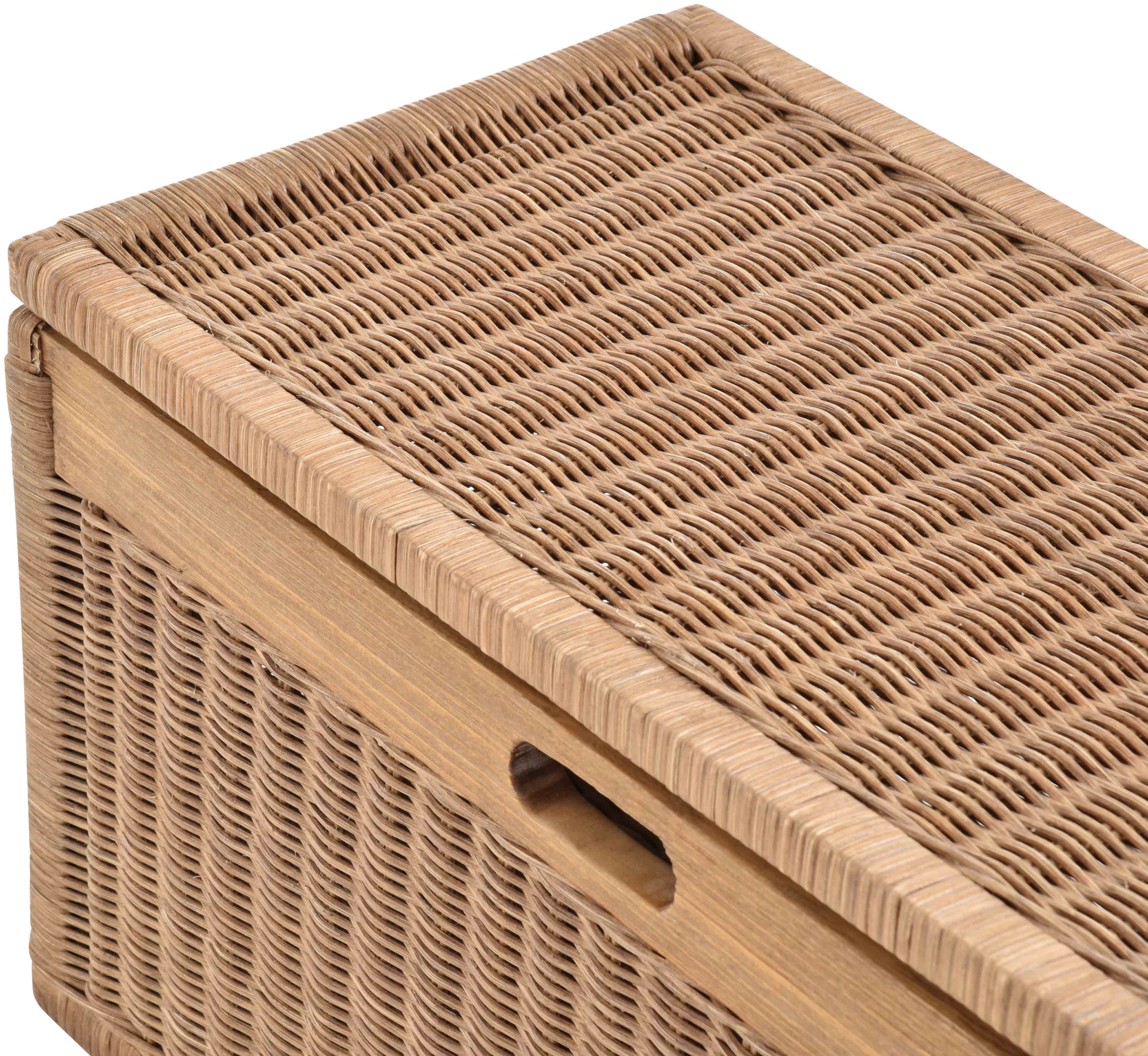 Krines Home Wäschetruhe Korb mit Deckel Rattan geflochten Regalkorb Schrankkorb Aufbewahrung, 68 cm Breit, mit Klappdeckel