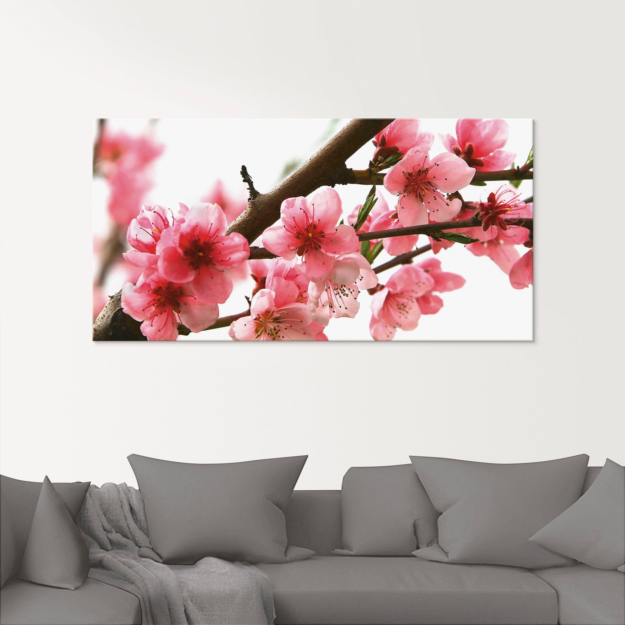 Artland Glasbild Pfirsichblüten reflektieren im Wasser, Blumen (1 St), in verschiedenen Größen