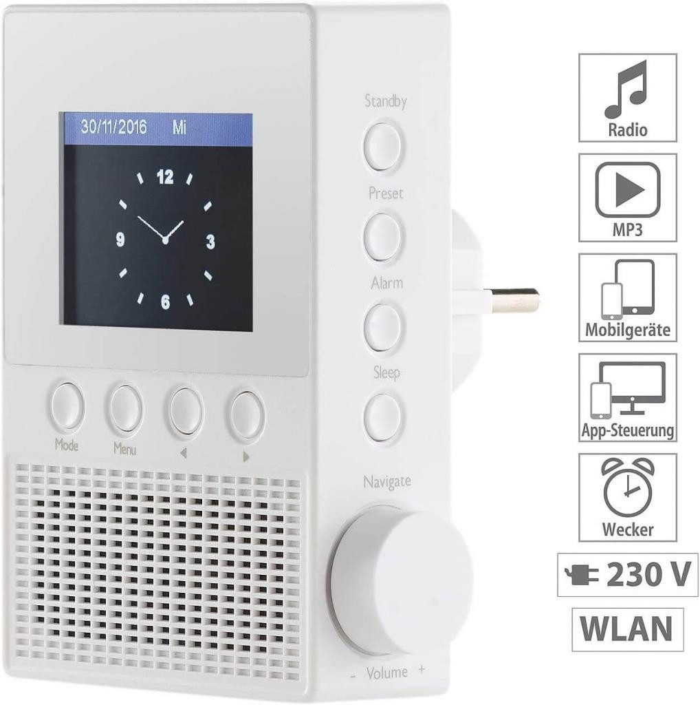 VR-Radio IRS-310 Internet Steckdosenradio mit WLAN & Bluetooth 5 Internet-Radio (Internetradio, Datum und Uhrzeit, Weckfunktion mit 2 Weckzeiten, Schlummer-Funktion)
