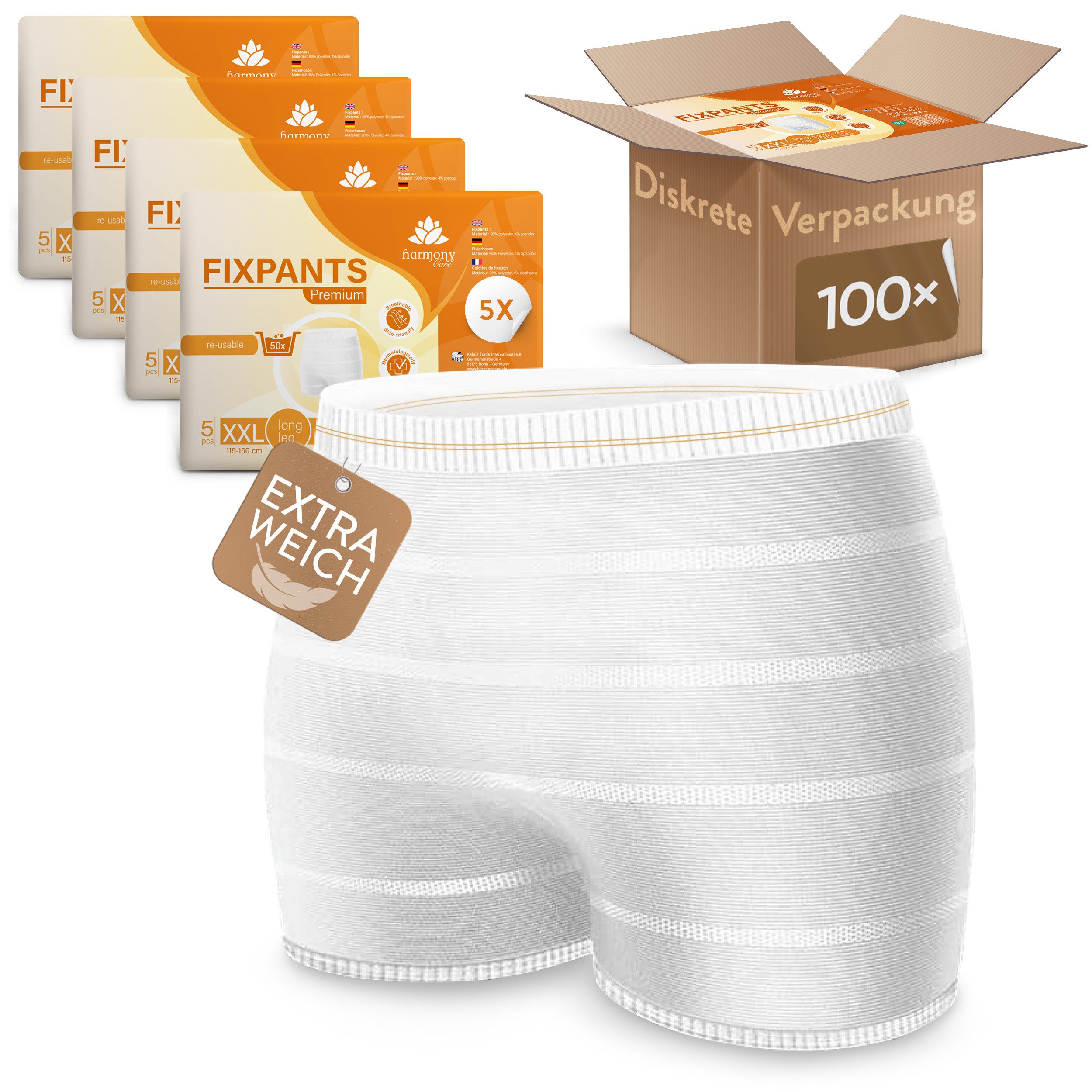 Harmony Care Inkontinenz-Einlage Fixpants Premium - extra weich für Inkontinenz und Wochenbett, XXL Gr., 100-St., extra weich, zuverlässig haltende