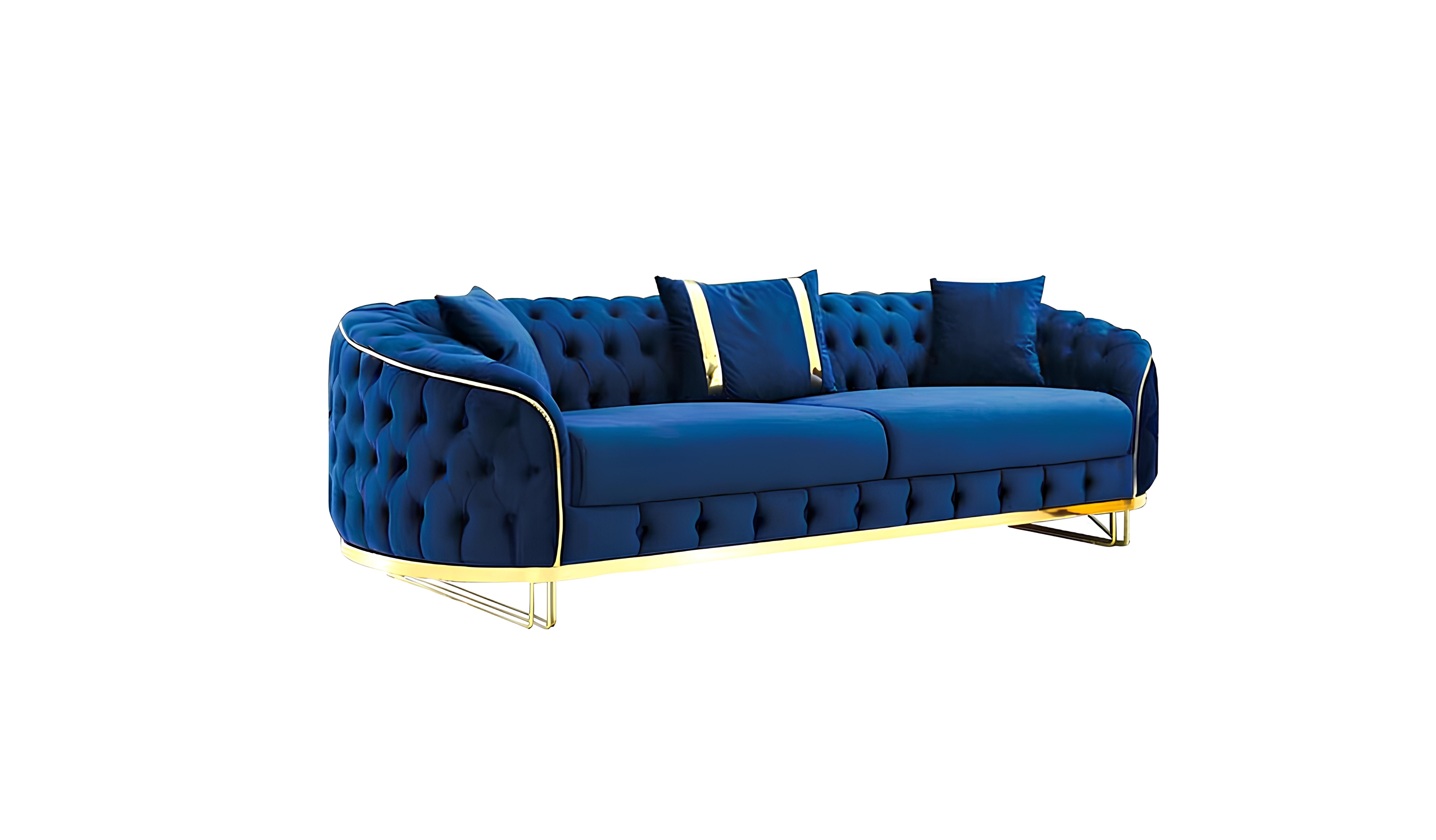 JVmoebel Chesterfield-Sofa Blaues 2-Sitzer Chesterfield-Sofa aus Textil mit edlen Nieten, Packung 1 Teile, Made in Europa