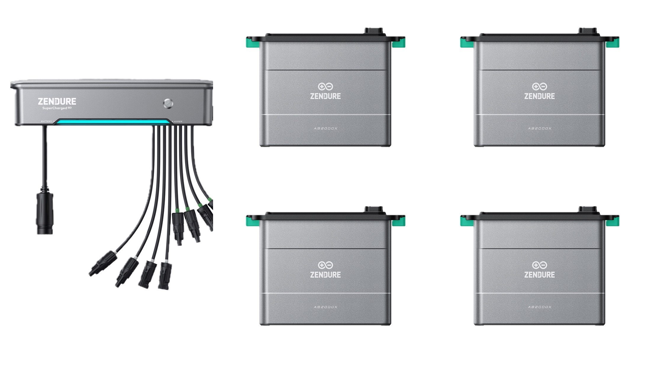 ZENDURE SuperCharged Zendure SolarFlow Bundle Hybrid Inverter Hyper 2000+4 AB2000X Stromspeicher (48 V, 5 St), Bidirektionale Leistung von 1200 W
