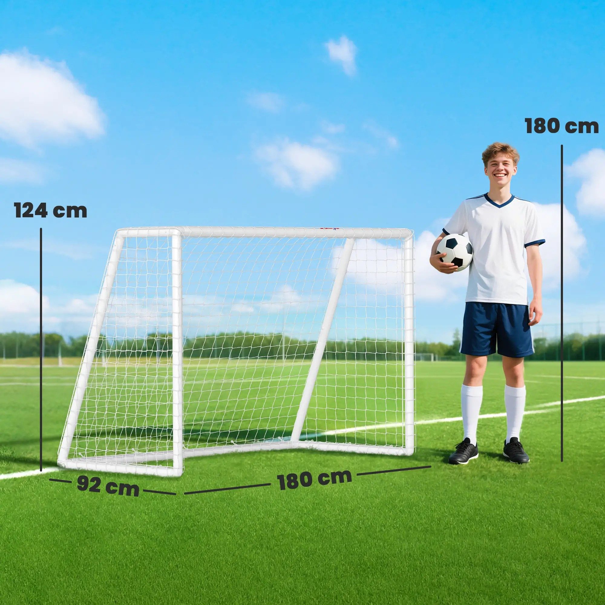 BlingBin Fußballtor Komplettes Fussballtor mit Netz · Stabiles Jugendsoccer (1er set, 1 St., 180L x 92B x 124H cm), Tor für Garten & Training · Leicht transportabel mit Klettbefestigung