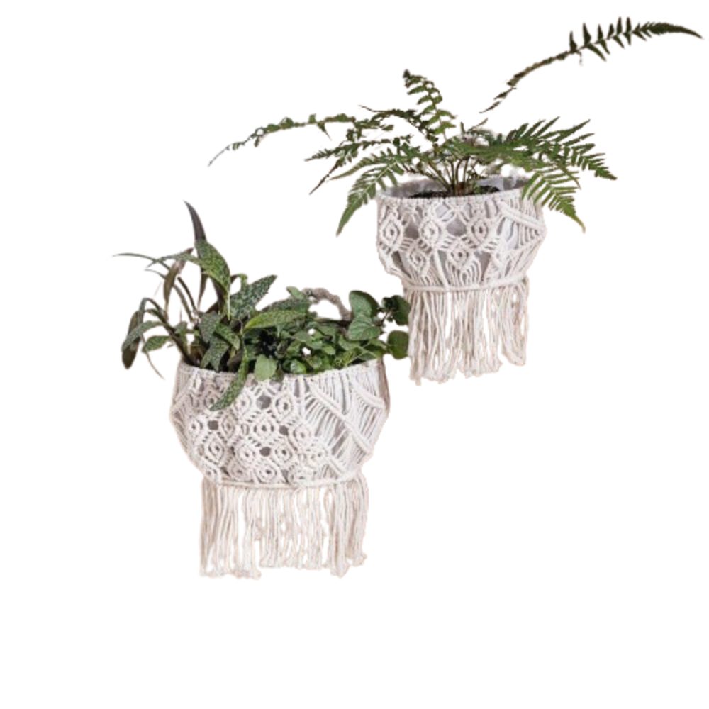 Home-trends24.de Blumentopf Wandkorb Makramee Boho Übrtopf Blumentopf weiß 2er (2 St)