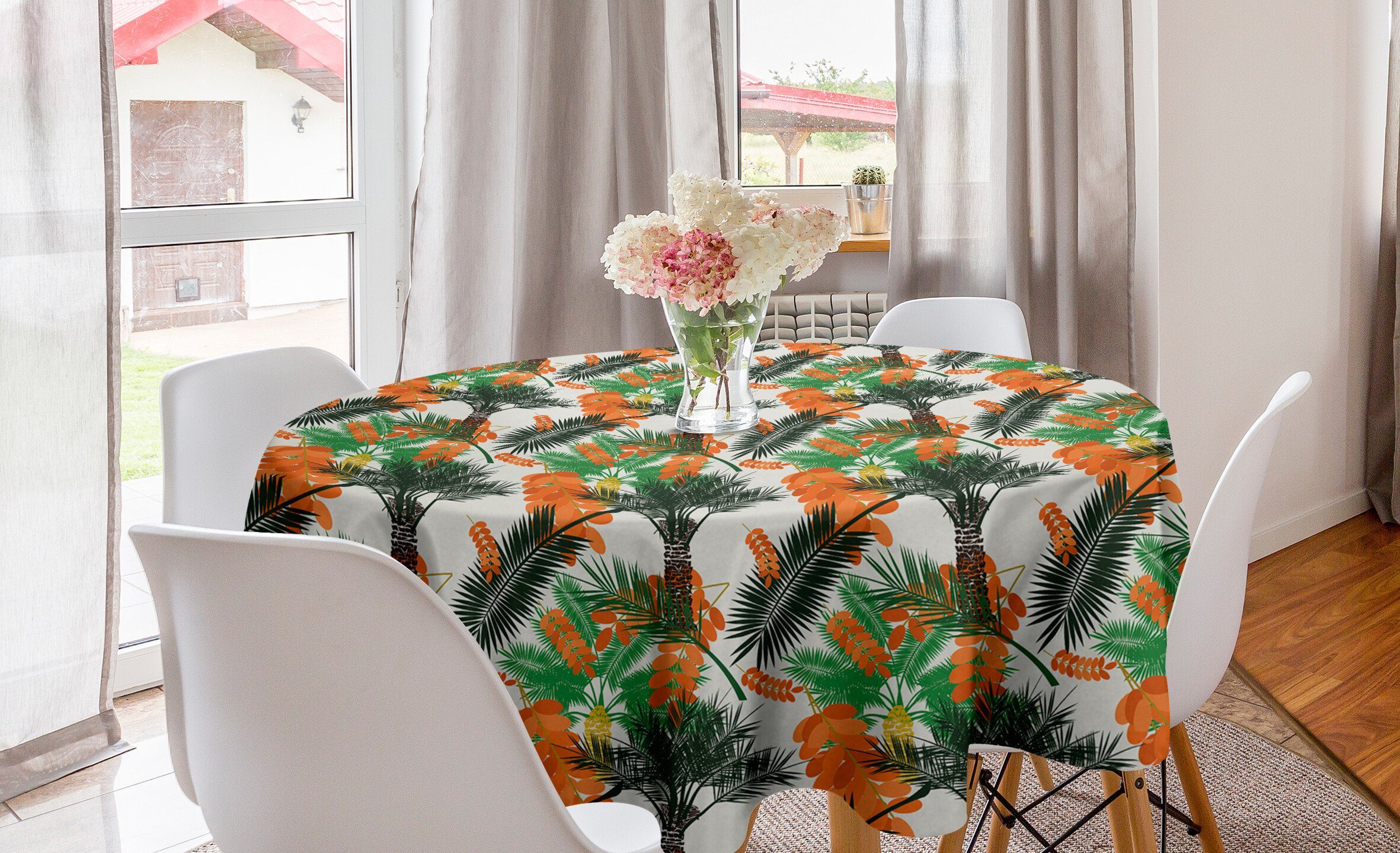 Abakuhaus Tischdecke Kreis Tischdecke Abdeckung für Esszimmer Küche Dekoration, Oase Dattelpalme mit Blättern | Tischdecken