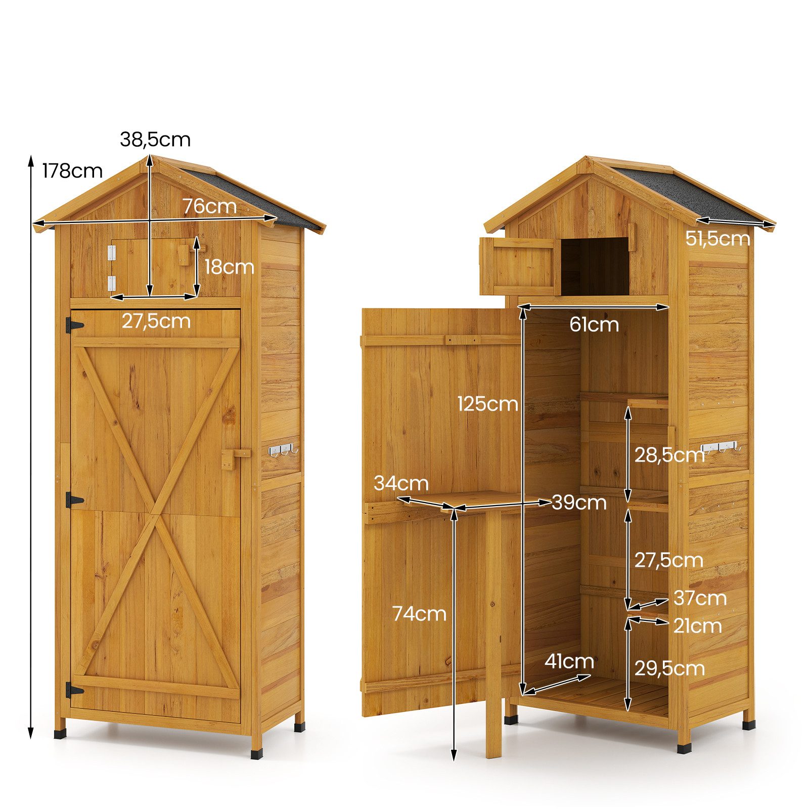 KOMFOTTEU Geräteschrank mit 3 abnehmbaren Regalen, klappbarem Tisch & 3 Haken