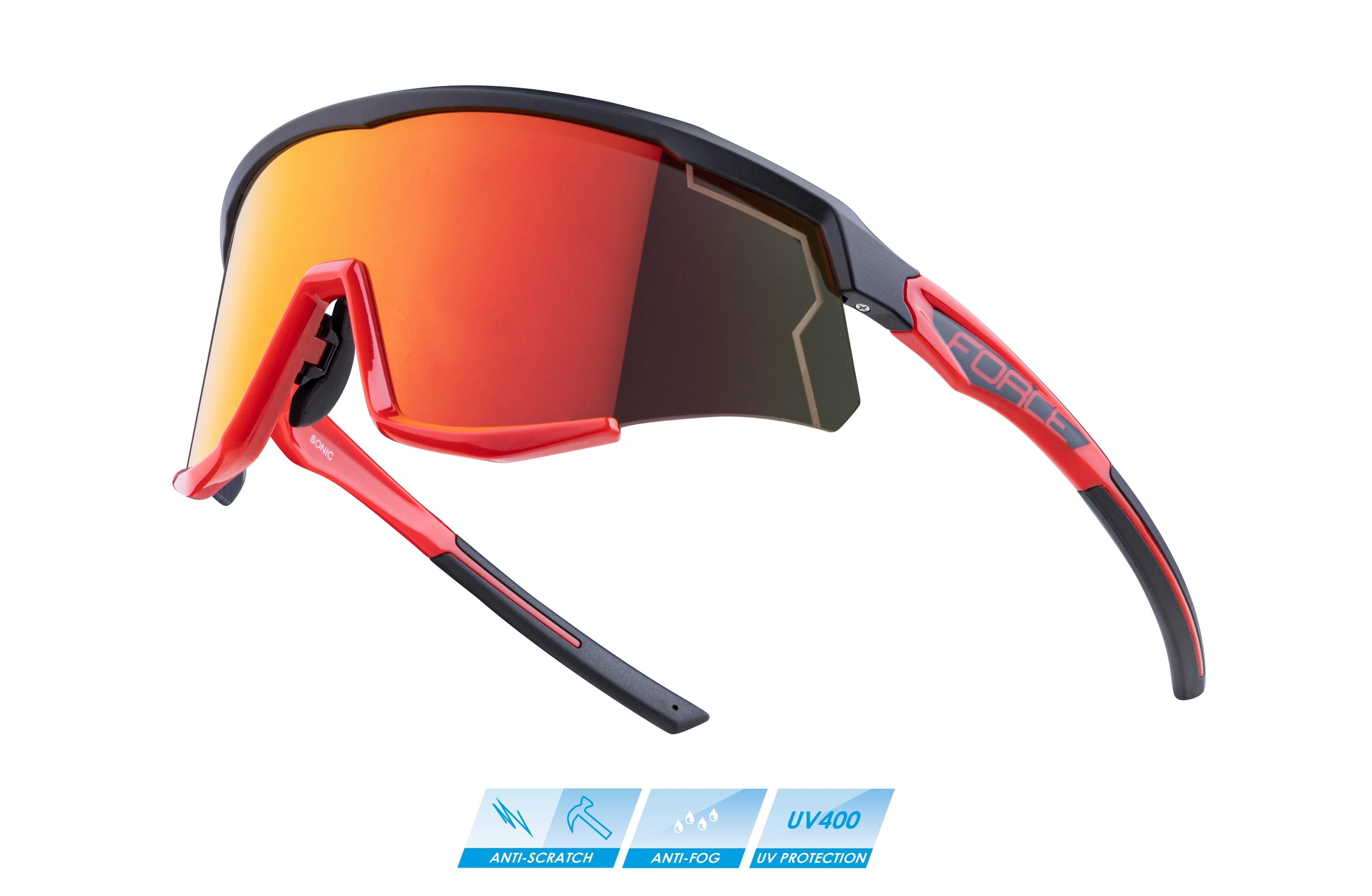 FORCE Fahrradbrille Sonnenbrille FORCE SONIC schwarz rot verspiegelte Linse