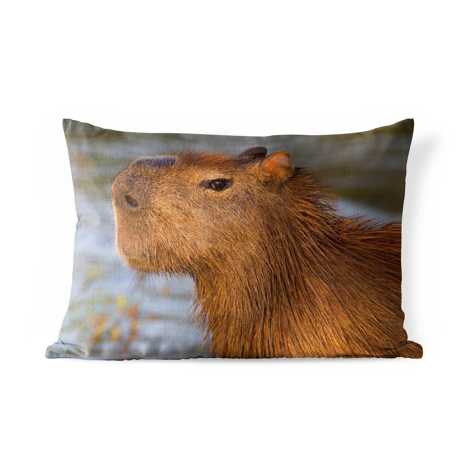 MuchoWow Dekokissen Eine Nahaufnahme des Kopfes eines Capybaras, Outdoor-Dekorationskissen, Polyester, Dekokissenbezug, Kissenhülle