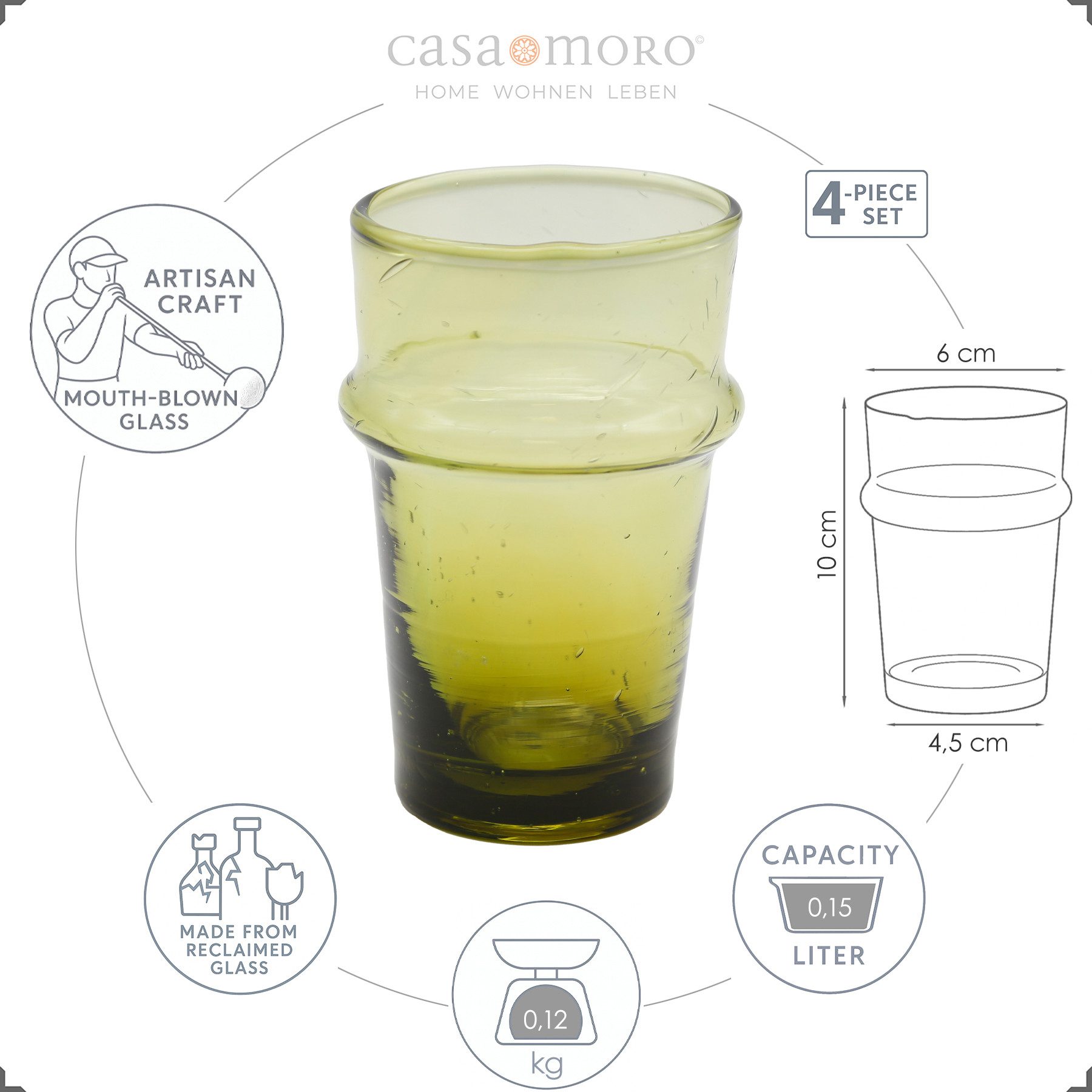 Casa Moro Gläser-Set Gläser Set 4er Teegläser Dessertgläser Espresso Macchiato Braun, 4-tlg., Glas, 4-teilig, 150 ml je Glas, für Kalt- und Heißgetränke, mundgeblasen