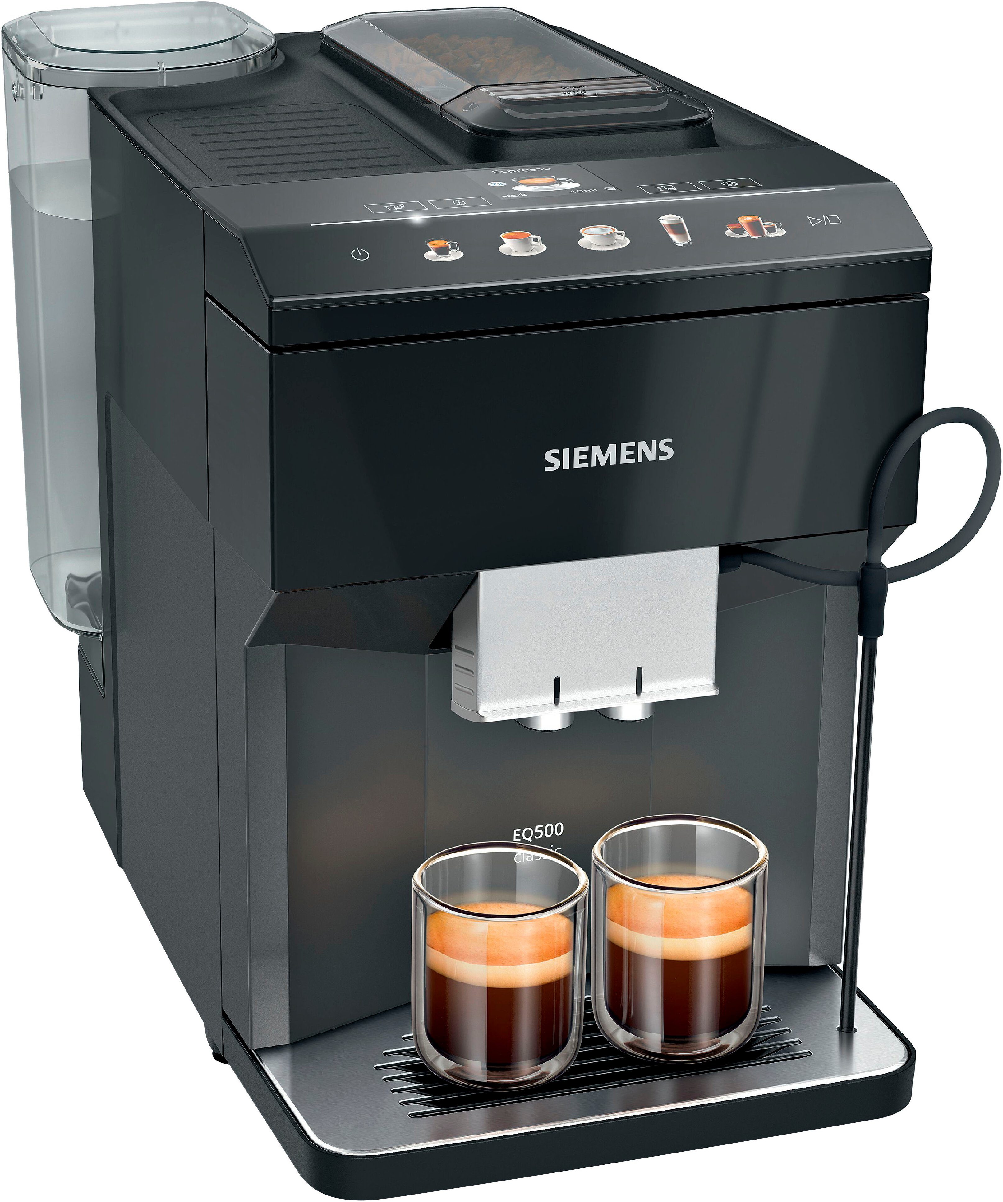 SIEMENS Kaffeevollautomat EQ500 classic TP513D09, viele Kaffeespezialitäten, OneTouch-Funktion, intuitives Farbdisplay, automatische Dampfreinigung, schwarz