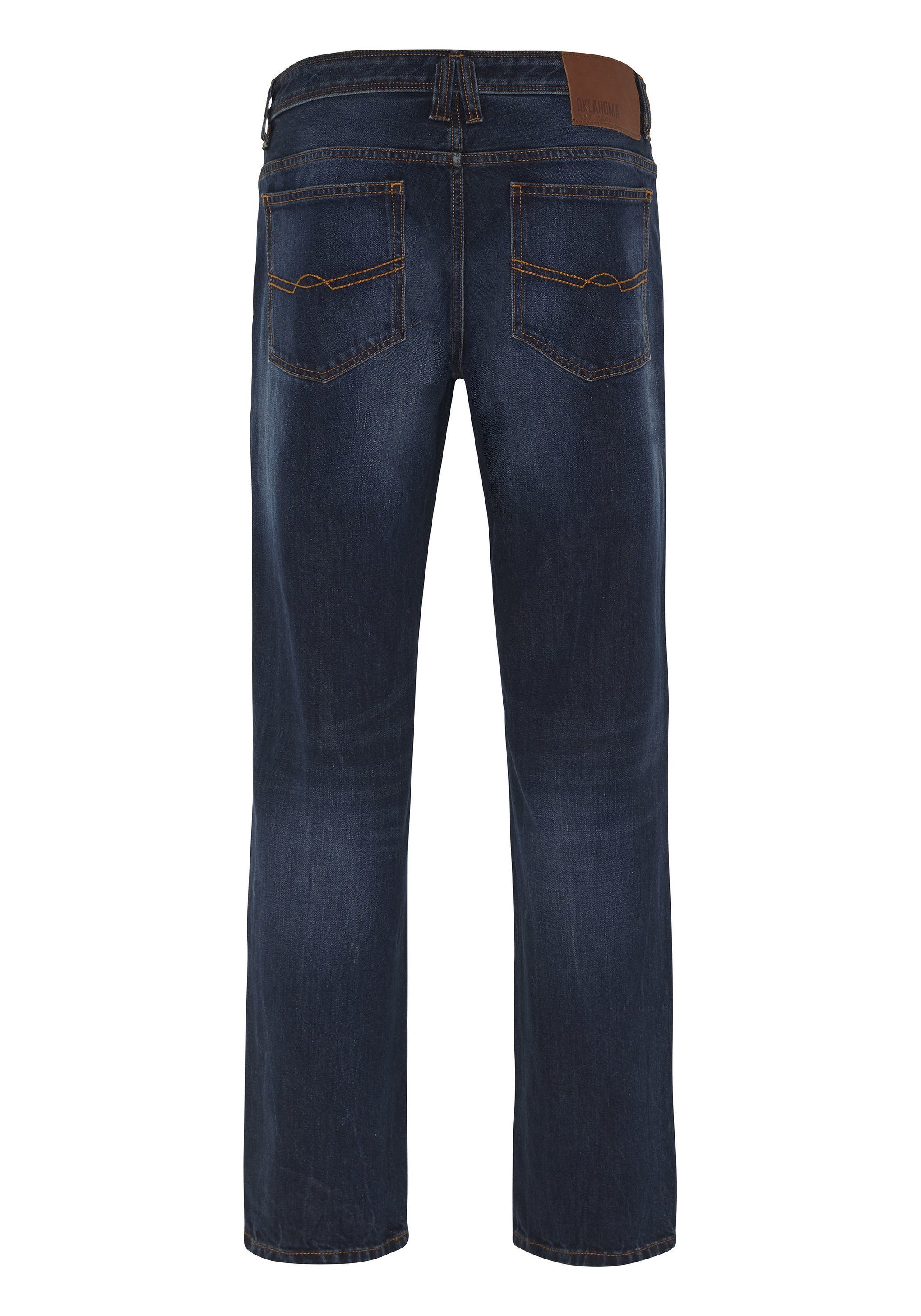 klassischen Details Straight-Jeans OKLAHOMA PREMIUM DENIM (1-tlg) mit Mittelblau