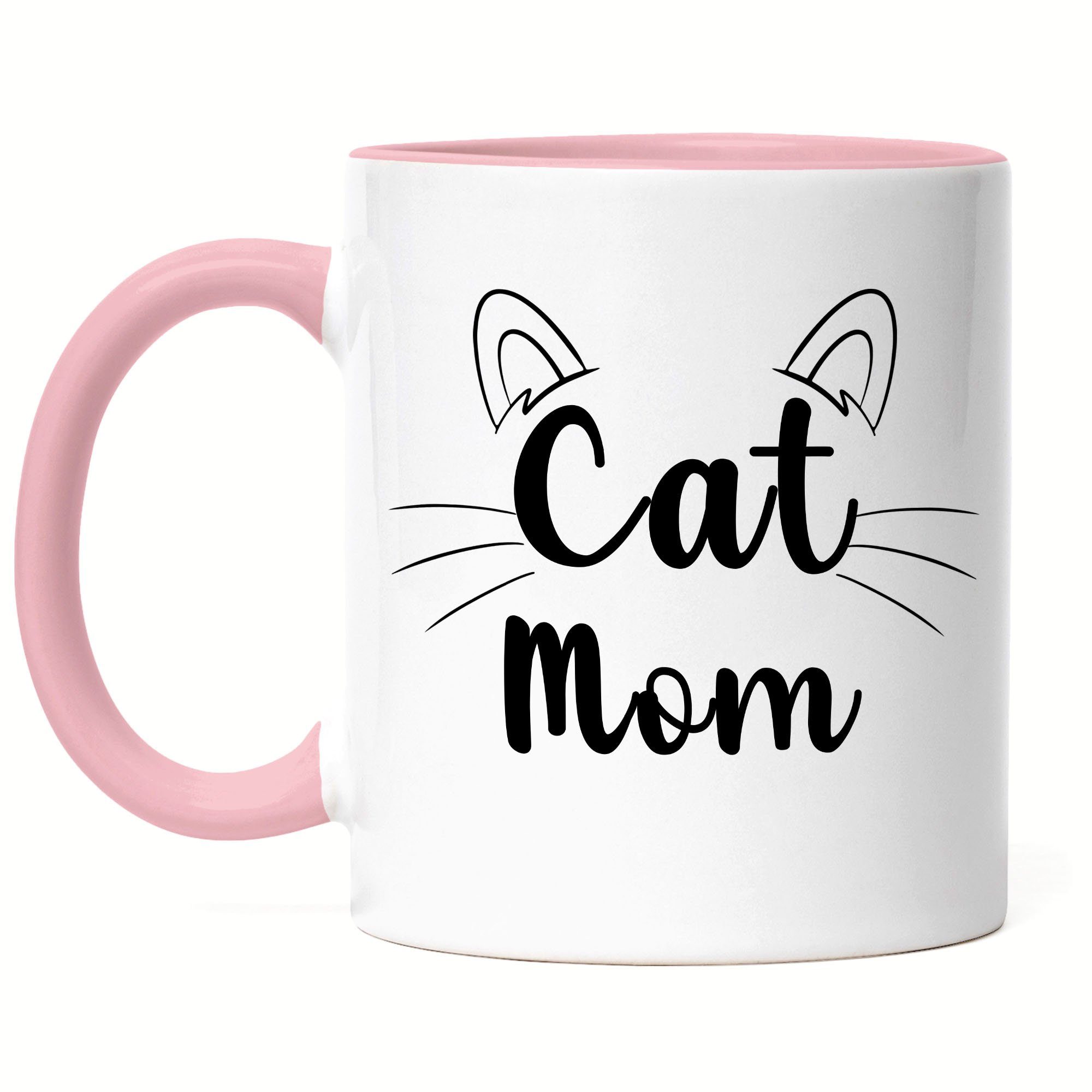 Hey!Print Tasse Cat Mom Tasse Katzen-Mama Geschenk Katzenliebhaber Katzenbesitzer Katzen Kätzchen Kaffeetasse, Keramik Rosa