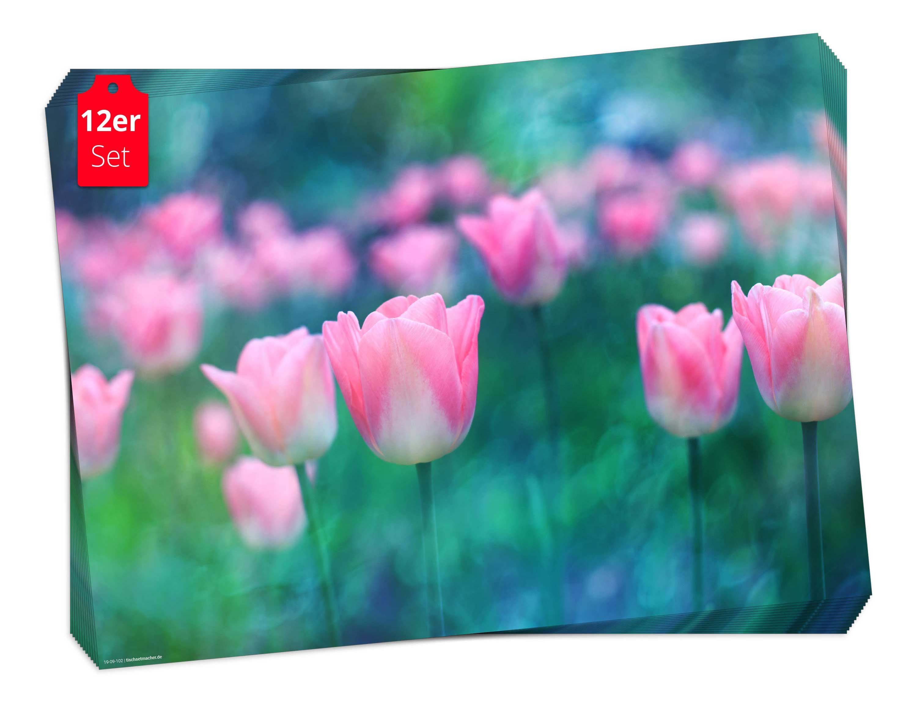 Platzset, Tischset Frühling, Ostern & 12-St., Made für 32 44 in Tulpen, x (aus Tischdeko - cm Tischsetmacher, / rosa), Germany Ambiente, Blumen in Rosa Naturpapier Aufbewahrungsmappe tolles