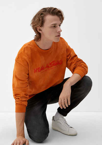 QS Sweatshirt Sweatshirt in Batik-Optik Stickerei
