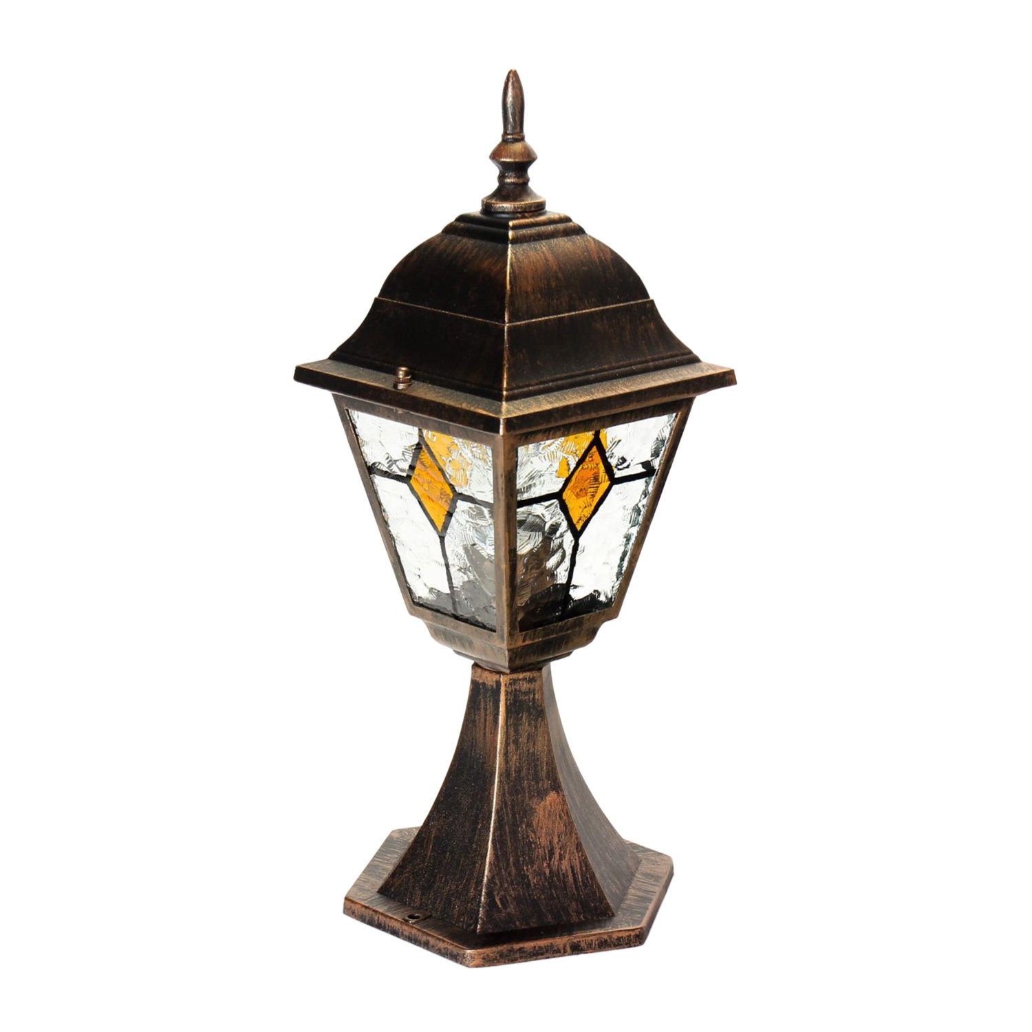 Licht-Erlebnisse Sockelleuchte SALZBURG, ohne Leuchtmittel, Sockelleuchte Garten Ornament Glas Kupfer antik Terrasse Lampe