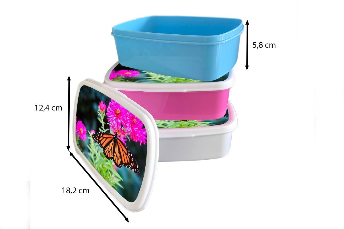 Mädchen, für Erwachsene, Blume, - Lunchbox Kinder, Brotbox Botanisch MuchoWow - Brotdose Kunststoff rosa Schmetterling (2-tlg), Snackbox, Kunststoff,