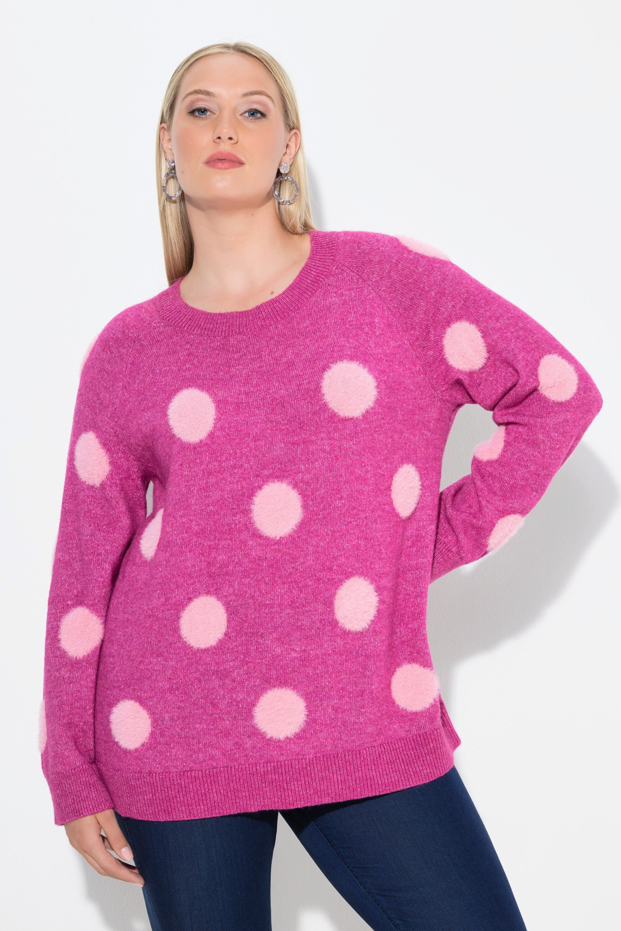 Strickpullover Pullover Punkte Rundhals Raglan-Langarm