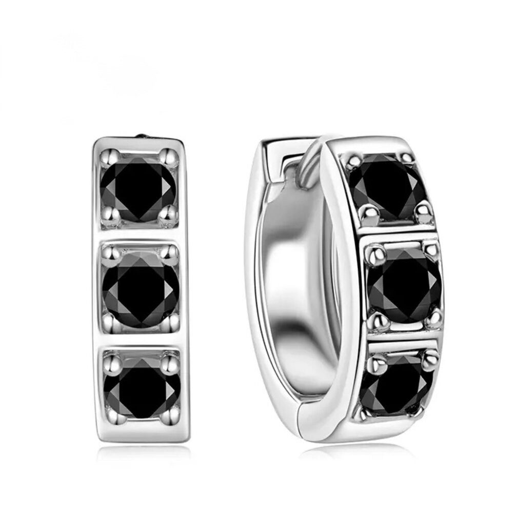 ROUGEMONT Paar Creolen Schwarze Moissanit Damen Creolen Ohrringe 925 Silber Weißgold, Echtschmuck mit Echtheitszertifikat