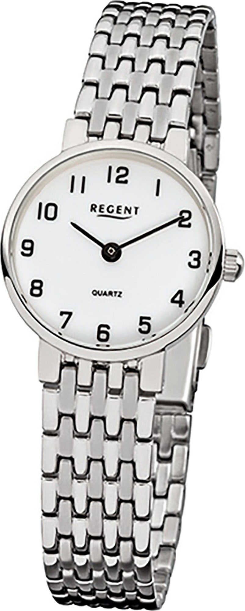 Regent Quarzuhr Regent Stahl Damen Uhr F-609 Quarzuhr, Damenuhr Edelstahlarmband silber, rundes Gehäuse, klein (ca. 24mm)