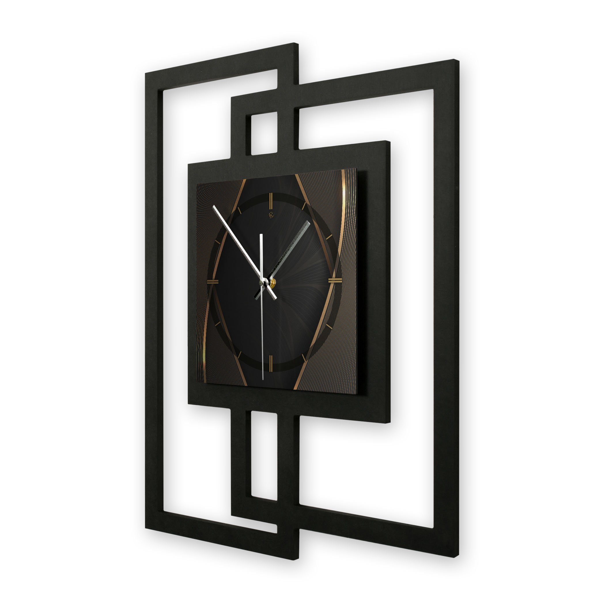 Kreative Feder Wanduhr Design-Wanduhr „Dark Elegance“ in modernem Metallic-Look (ohne Ticken; Funk- oder Quarzuhrwerk; elegant, außergewöhnlich, modern)