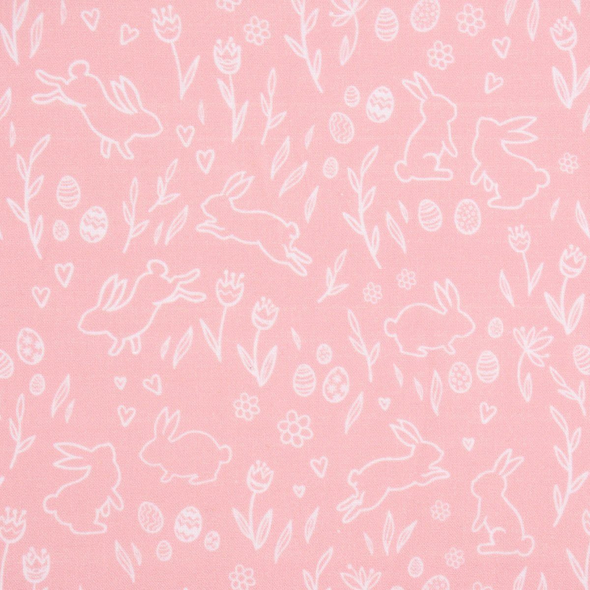 SCHÖNER LEBEN. Stoff Baumwollstoff Meterware Organic Bio Allover Ostern rosa weiß 1,50m, allergikergeeignet