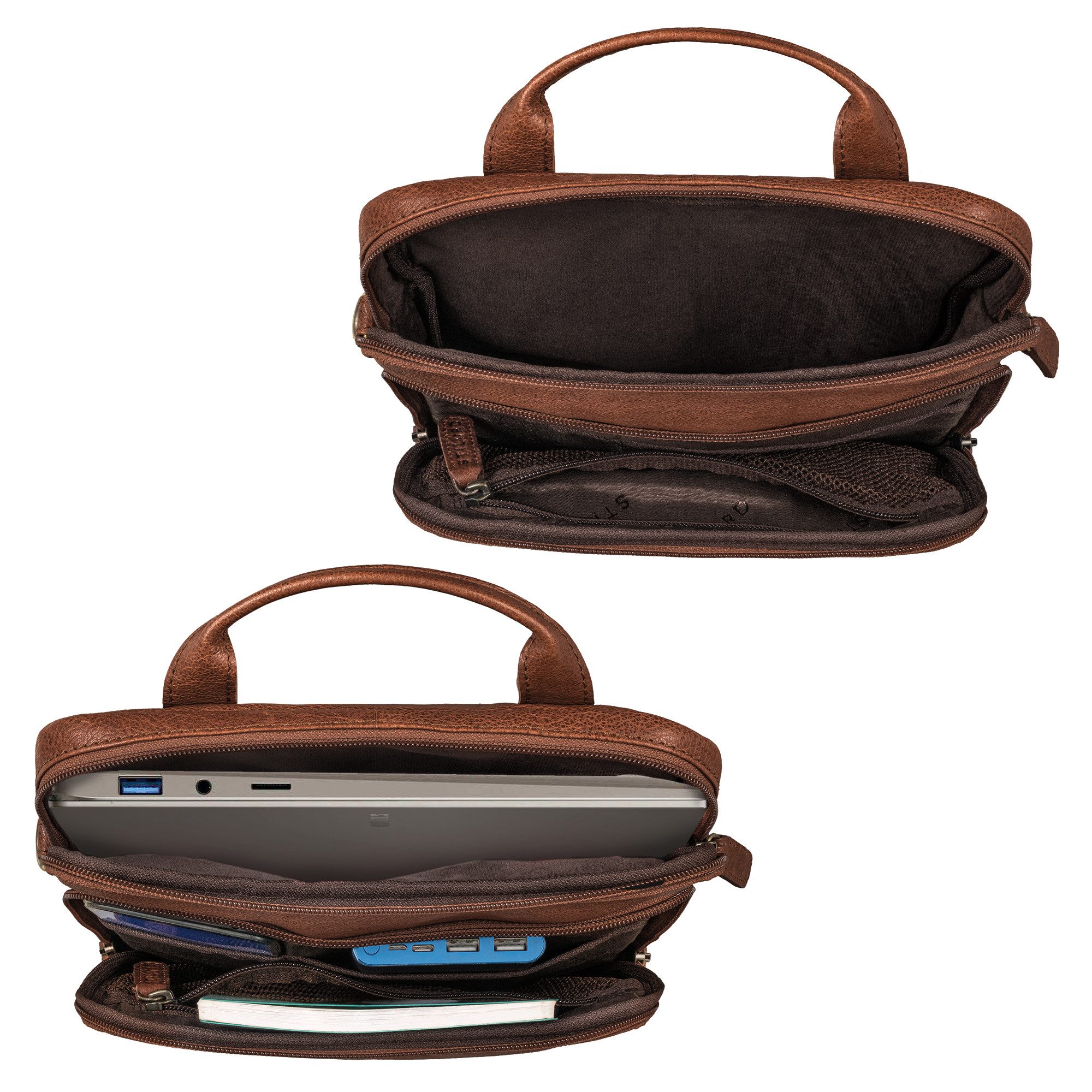 STILORD Schultertasche "Stellan" Schmale Laptop-Tasche Leder 13,3 - 14 Zoll
