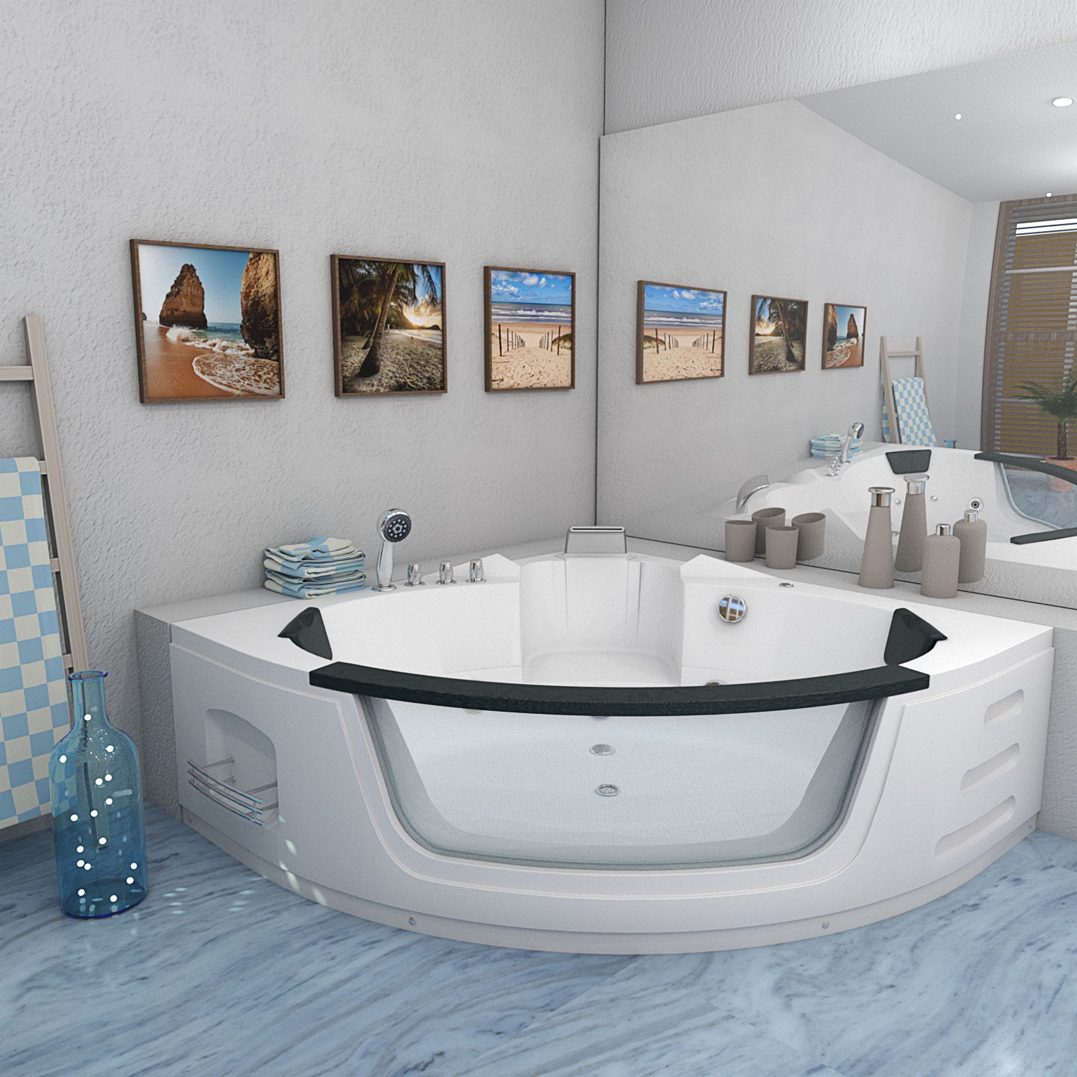 AcquaVapore Whirlpool-Badewanne Whirlpool Pool Badewanne Wanne W05 140x140cm, (1-tlg), mit Ablaufgarnitur