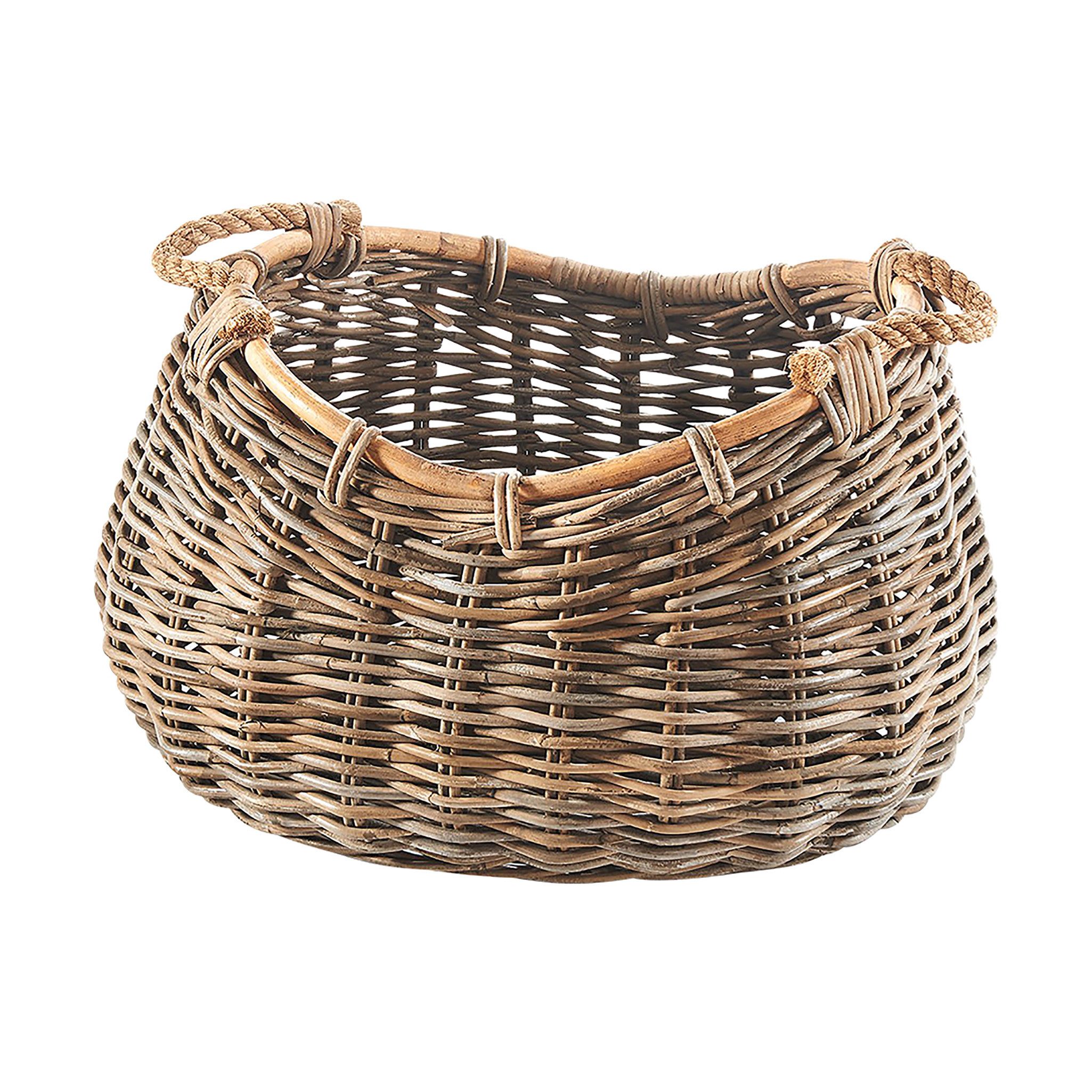 Kobolo Aufbewahrungskorb Korb aus Rattan kubu grey mit Seilgriff oval