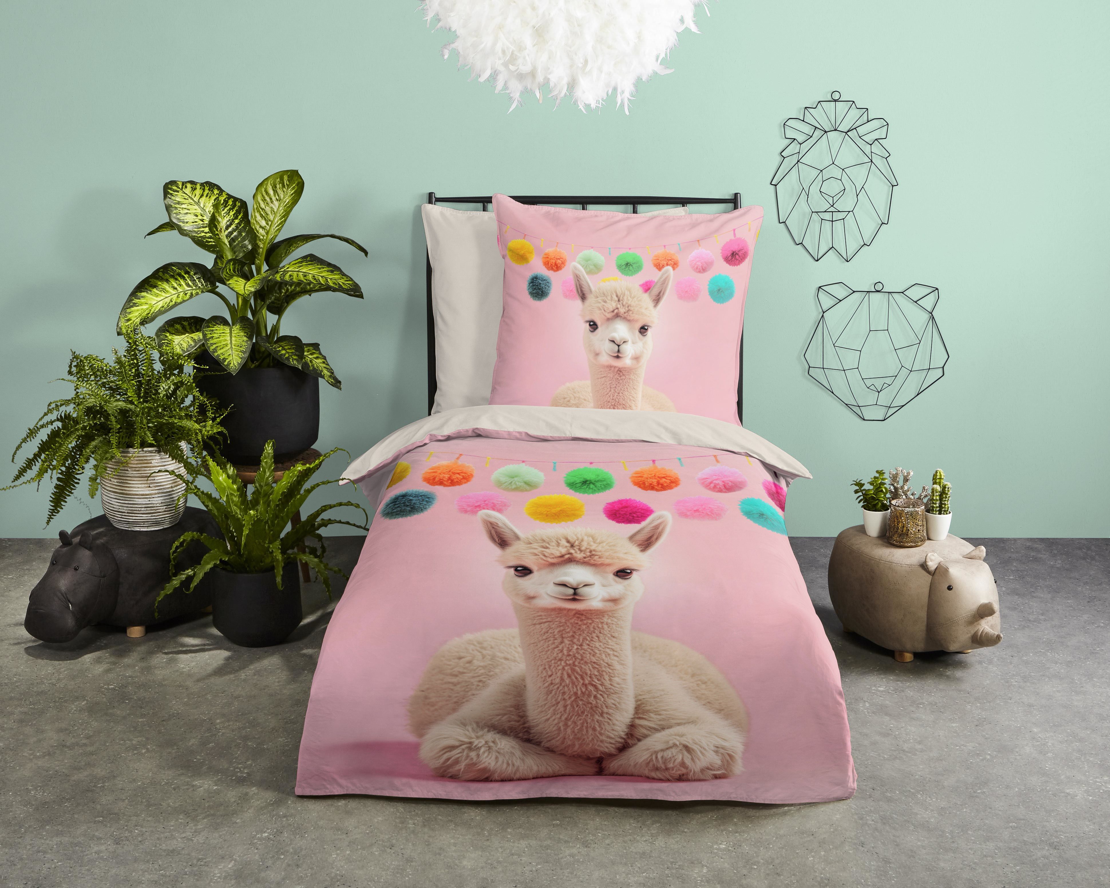 PURE luxury collection Kinderbettwäsche Relaxing, Microfaser, 2 teilig, Mikrofaser, 135x200, 2 Teilig, Wendeoptik, Mädchen, Alpaka, Rosa