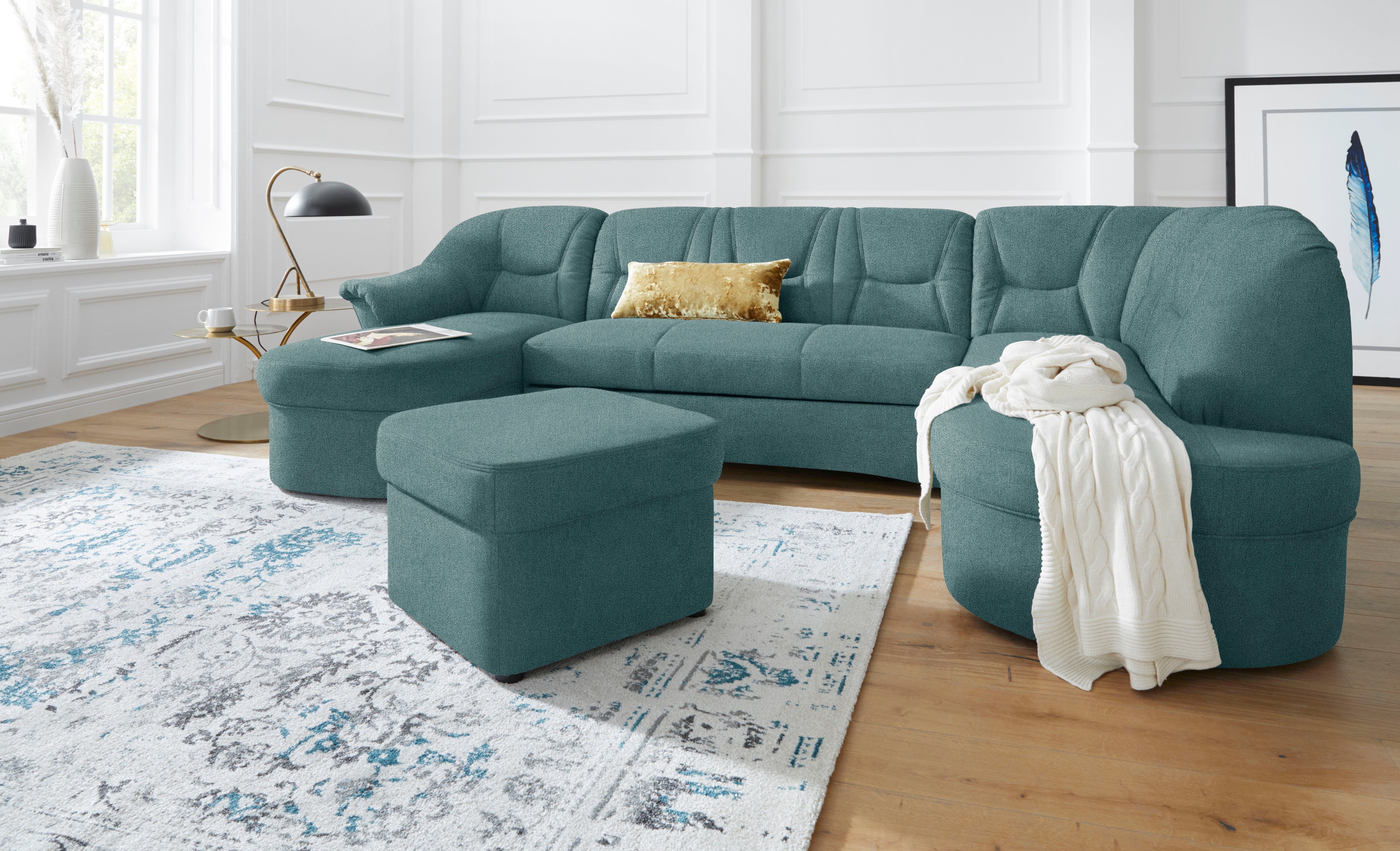 DOMO collection Wohnlandschaft SARAFINA 295x83x180 cm, auch mit Federkern für mehr Sitzkomfort!, whlw. mit Bettfunktion, elegantes Design, U-Form