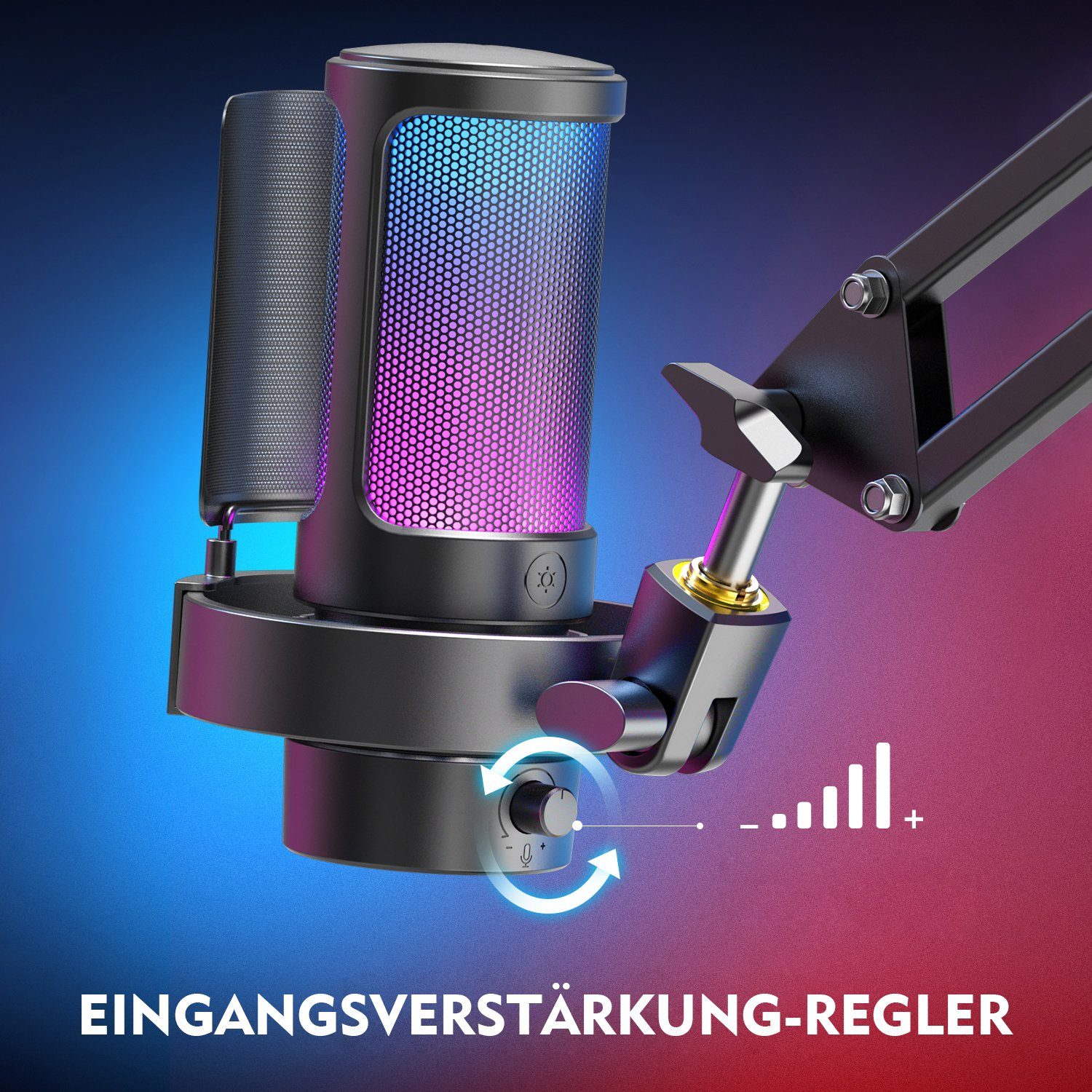FIFINE Mikrofon USB Mikrofon Gaming Kondensator PC Podcast Studio Mikrofon, mit RGB-Steuerung, Stummschalter, Kopfhöreranschluss, Popfilter – Bild 5 von 5
